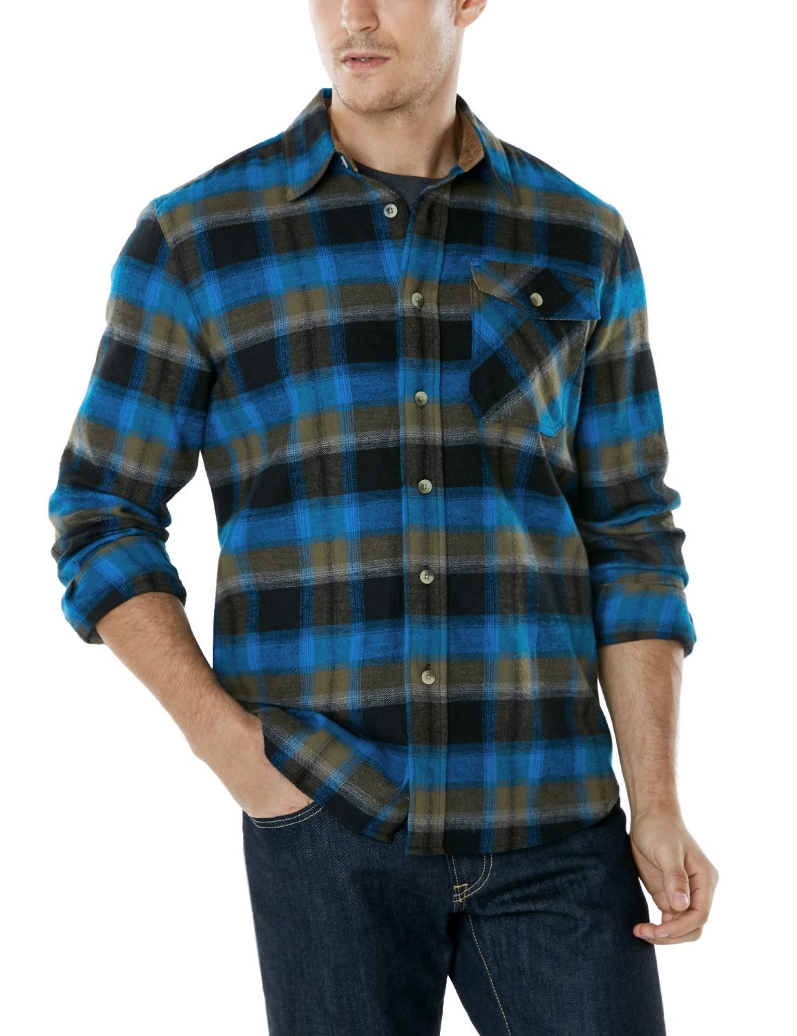 CQR Men's All Cotton Flannel Shirt, Long Sleeve Casual Button Up Plaid Shirt, Brushed Soft Outdoor Shirts, Plaid Flannel River, XL