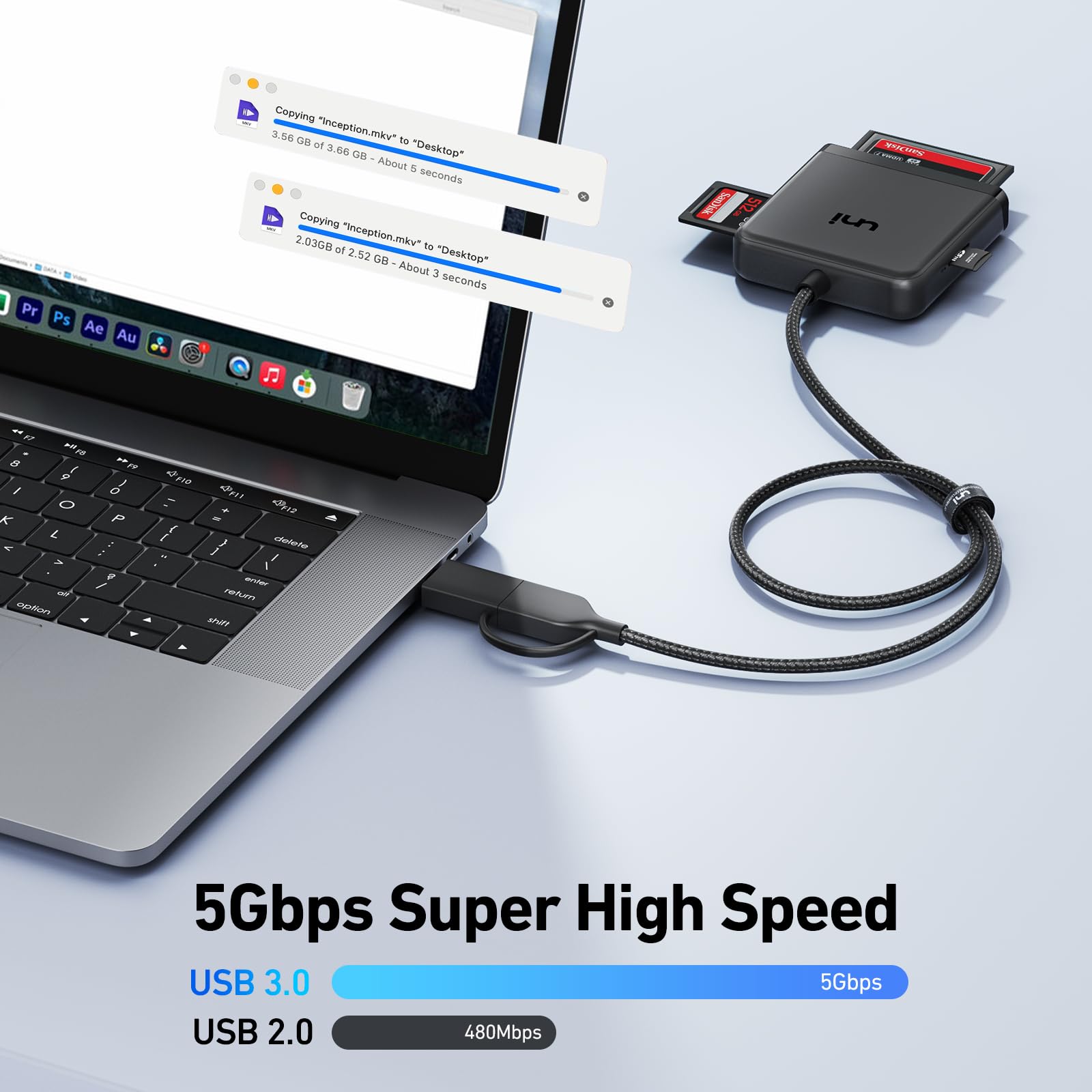 uni SD Card Reader, Memory Card Reader 4 in 1 USB C USB 3.0 Dual Connector Adapter Simultaneously Read SD MS CF TF Cards Supports Micro SD/Micro SDXC/SDHC/MMC/MS Pro Duo, etc