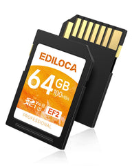 Ediloca SD Card 64GB, Memory Card, Up to 100MB/s, UHS-I, C10, U3, V30, Full-HD & 4K Video, Camera SD Card, Must-Have for Professional Photographers(EF2)