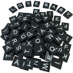 100 Pieces Scrabble Letters for Crafts, Wood squarek Scrabble DIY Wood Gift Decoration, Making Alphabet Coasters and Scrabble Crossword Game, for Crafts, Spelling, Scrapbooking, Black