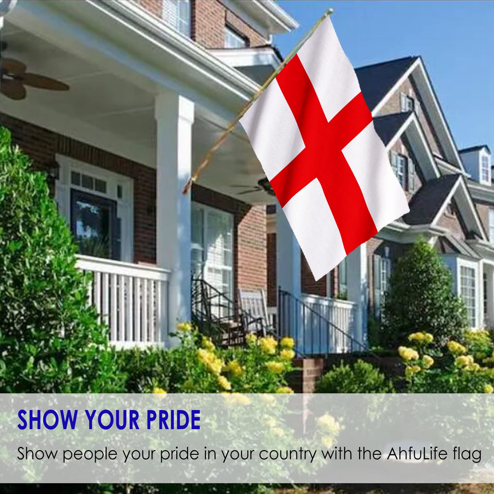 AhfuLife England St Georges Flag 5ft x 3ft for St. George's Day Decoration, 1pcs Large St George's Cross Flags, Double Side with Brass Eyelets for 2024 Football Euro Garden Street Party Decoration