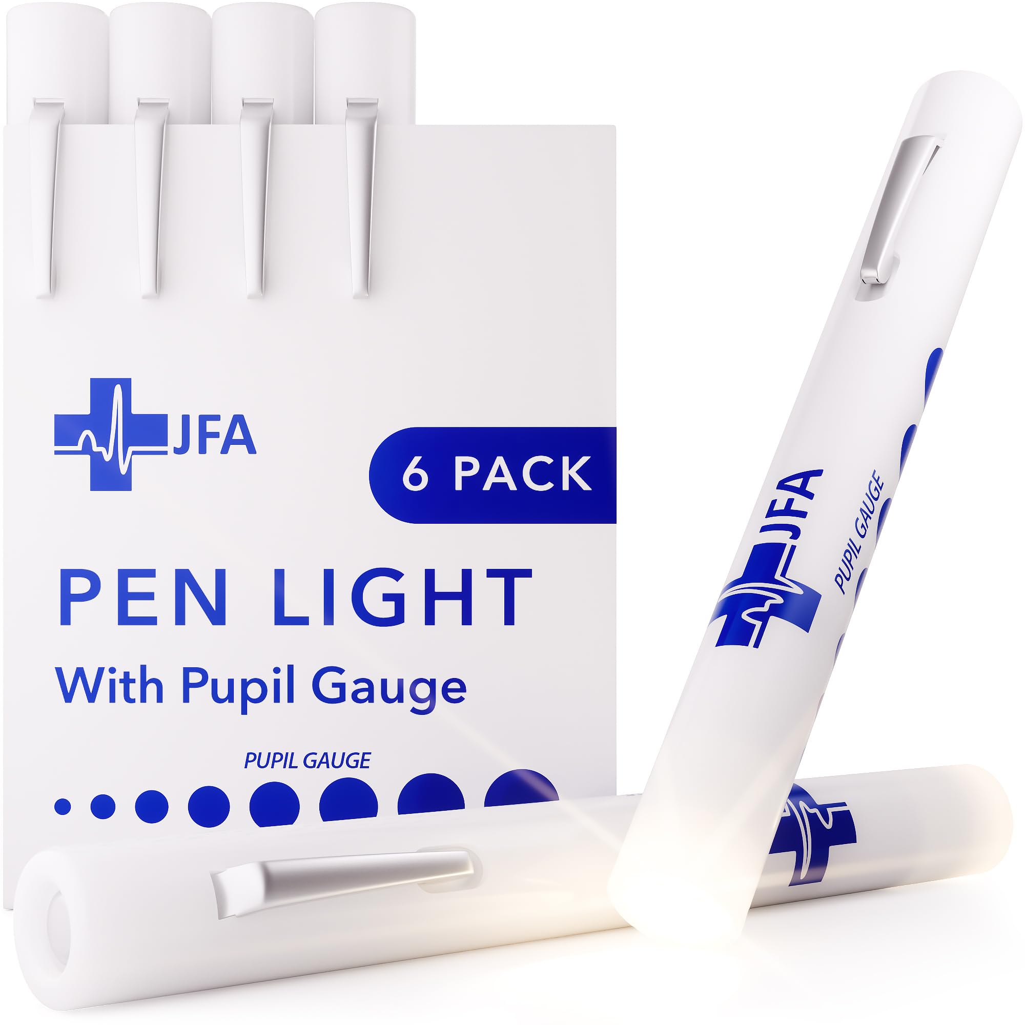 JFA Medical Disposable Pen Torch Light with Pupil Gauge, Pack of 6