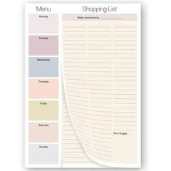 Shopping List Pad with detachable Weekly Meal Planner. 50 sheets 247 x 172mm per pad. Made in the UK by Absolutely Yours.