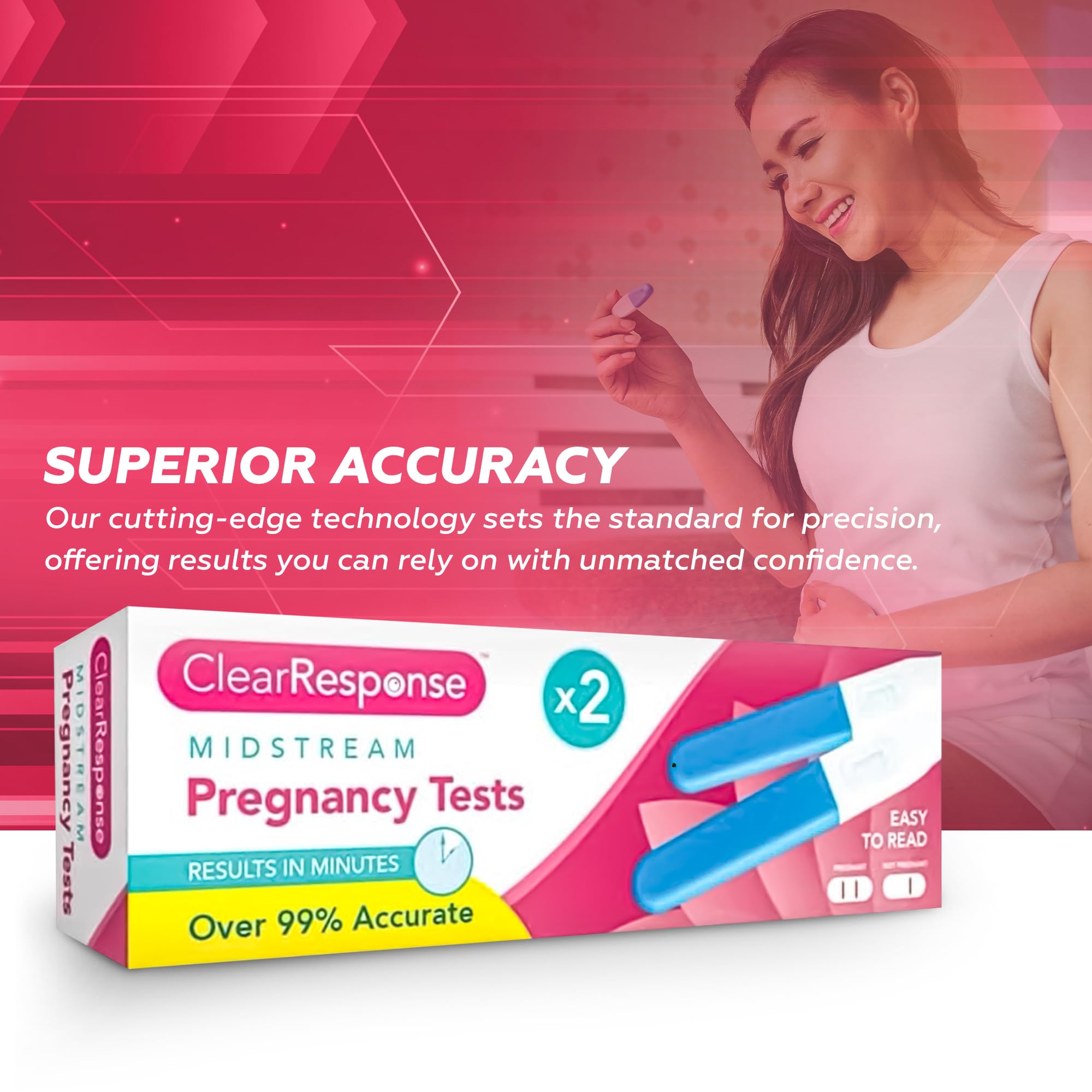 ZYBUX - Clear Response midstream Pregnancy Test 2 Pack, 99% Accurate, Results in Minute