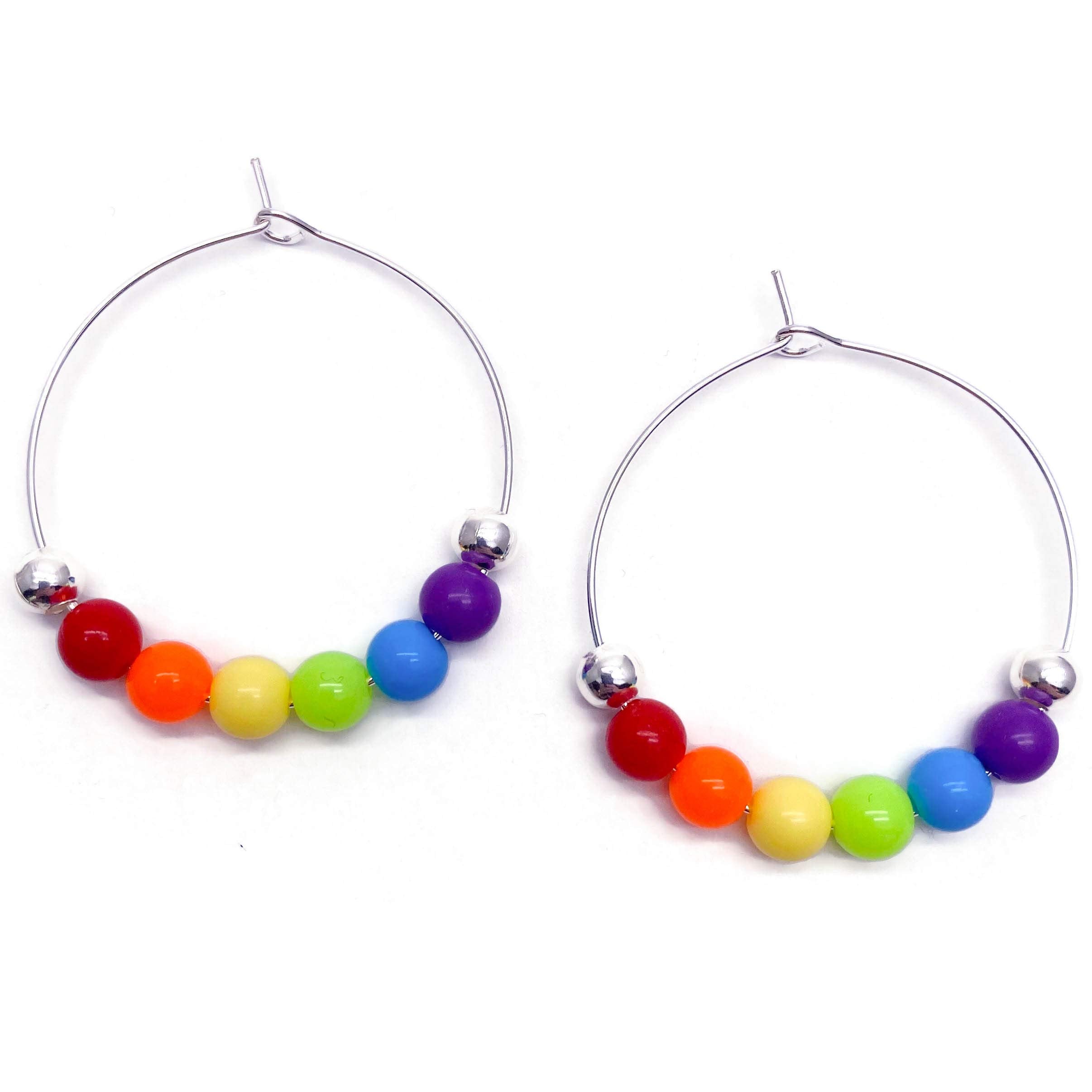 Rainbow Hoop Earrings - LGBT Pride - 6mm Acrylic Beads on Nickel Free Hoops