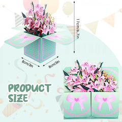 Prasacco 3D Lily Bouquet Pop Up Cards Paper Flower Bouquet Teacher Appreciation Cards Thank You Card with Note Card Envelopes Greeting Cards for Women Mom Wife