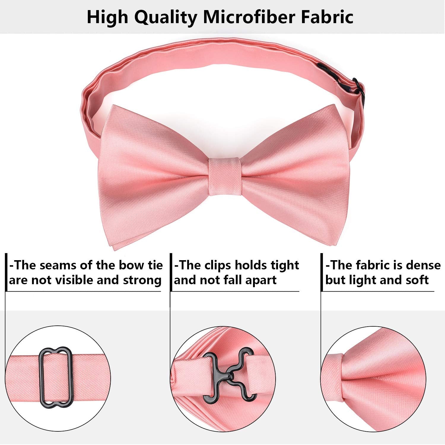 HISDERN Light pink Bow Tie for Men Pre-tied Wedding Formal Tuxedo Bowtie Classic Handkerchief Set Adjustable