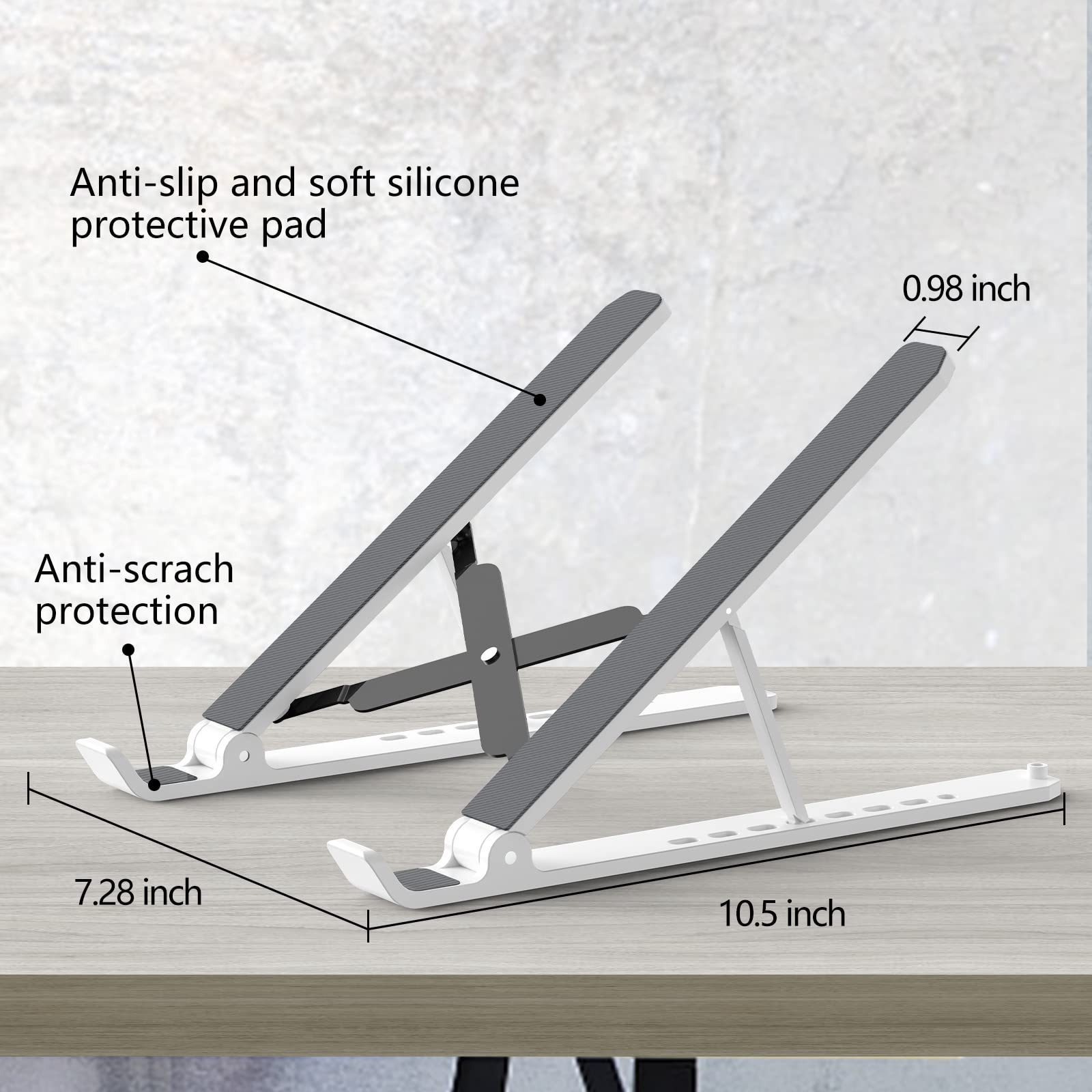 Tonmom Laptop Stand for Desk, Adjustable Laptop Riser ABSandSilicone Foldable Portable Laptop Holder, Ventilated Cooling Notebook Stand for 10-15.6” Laptops,Tablet-White