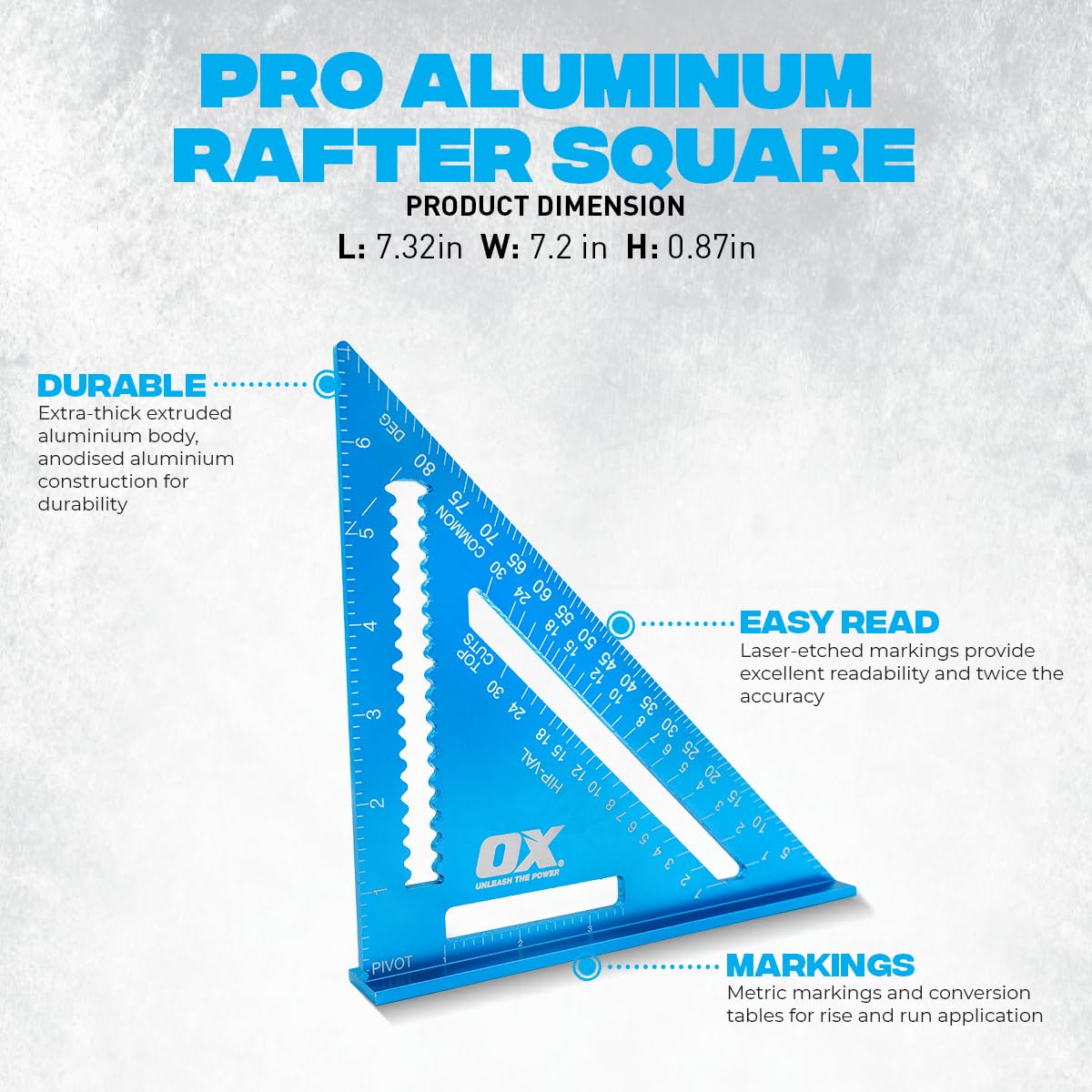 OX Tools Pro Aluminium Rafters Square Metric - 180mm, Blue