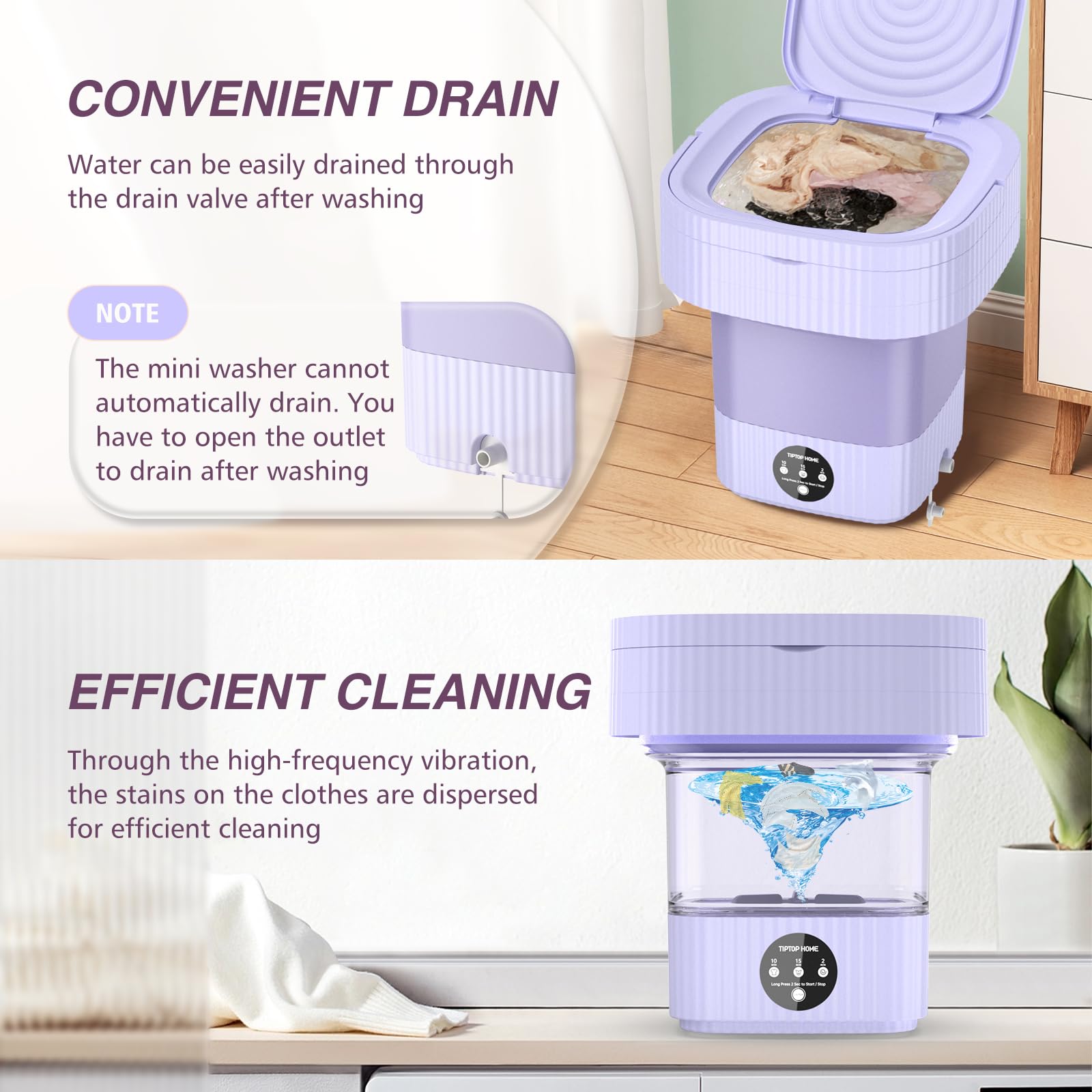 Portable Washing Machines, 12L Mini Washing Machine Foldable Washing Machine Ultrasonic Turbine Mini Washer, Small Washing Machine for Underwear, Sock, Baby Clothes, Travel, Camping, RV, Dorm, Home