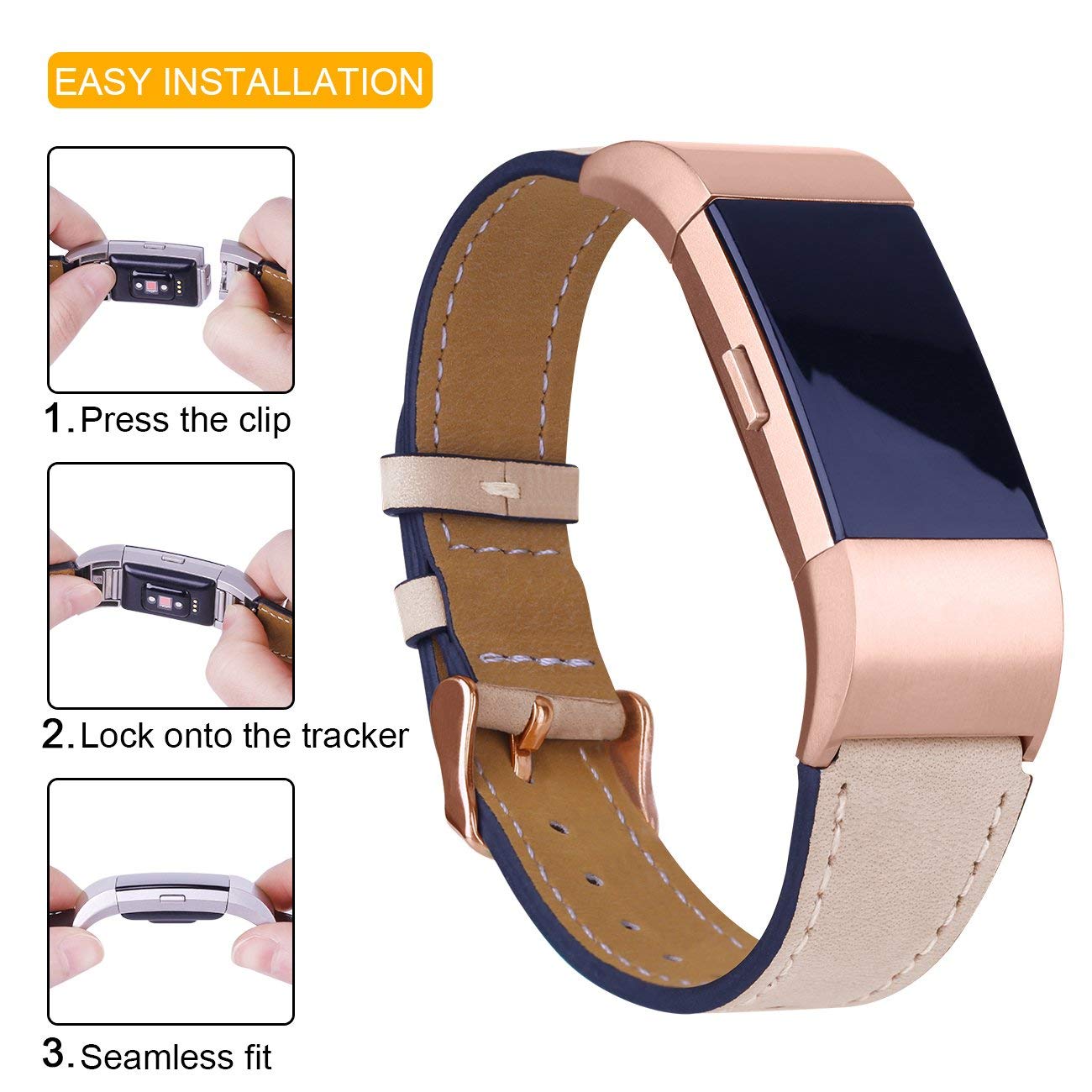 Mornex Strap Compatible for Fitbit Charge 2 Band Leather Strap, Classic Adjustable Replacement Wristband Fitness Accessories With Metal Connectors