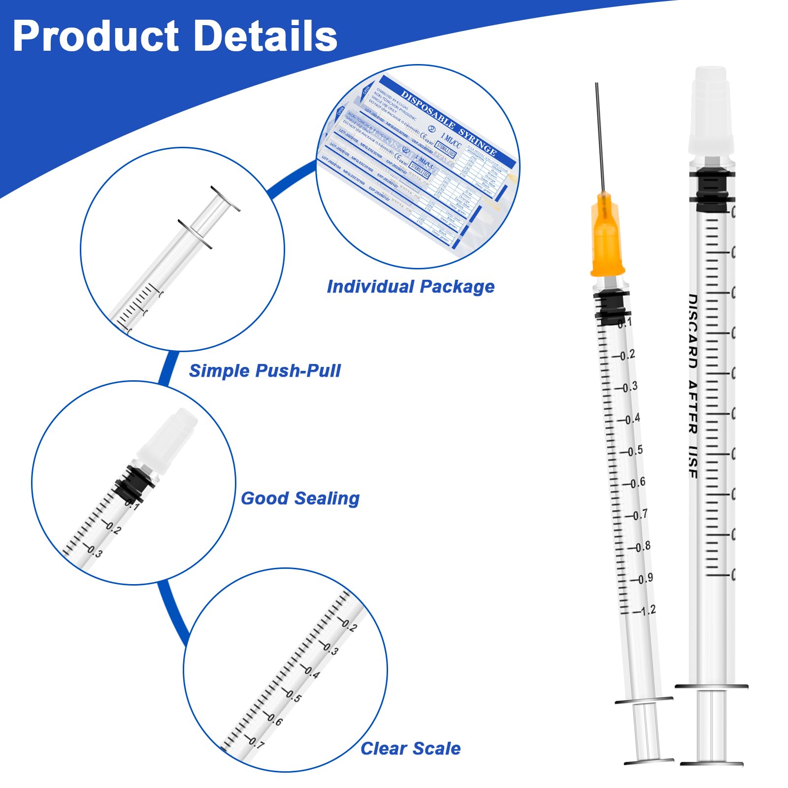 1ml Plastic Syringes, 12pcs Measuring Feeding Pets Syringes, Syringe with Cap and Blunt Needle, Small Ink Filling Syringe, Reusable Fodder Syringes for Labs Plant Watering