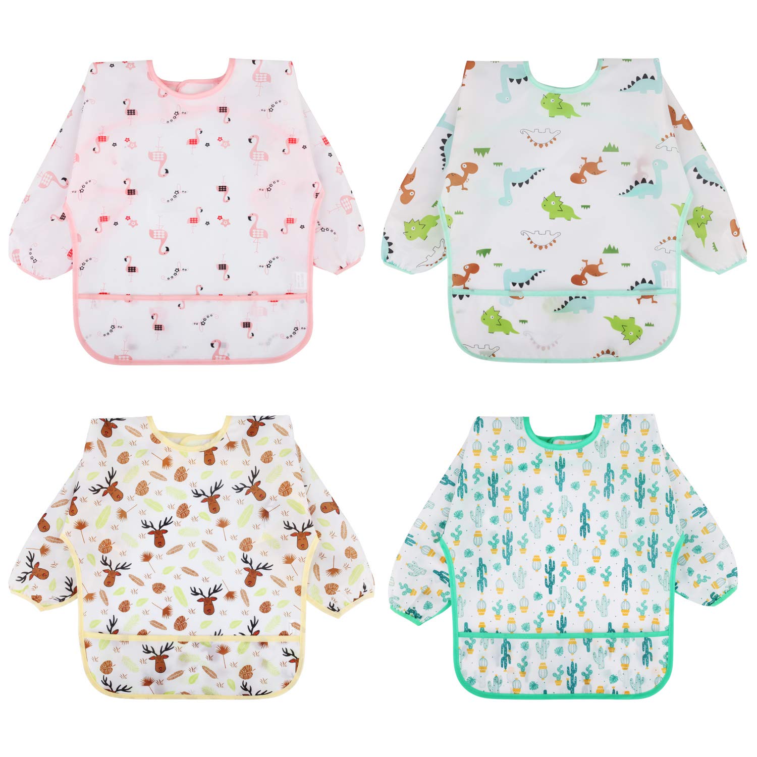 Discoball 5 pcs Baby Bibs with Sleeves - Waterproof Long Sleeve Bib Unisex Feeding Bibs Anti-Dressing Bibs Baby Drool Bibs Painting Apron Bibs for Infant Toddler 2-4 Years