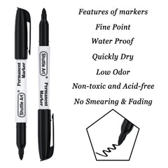 Shuttle Art Black Permanent Markers, 30 Pack Fine Point Permanent Marker Pens Set, Perfect on Plastic, Wood, Stone, Metal and Glass for Doodling, Colouring, Marking, Office School Supplies