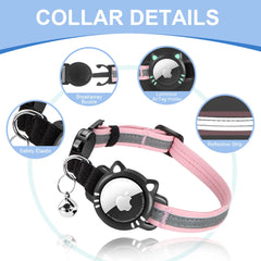 Ytanest Luminous AirTag Cat Collar,Reflective and Breakaway Cat Collar with Apple Air Tag Holder, GPS Tracker Collars with Safety Elastic Band for Cats, Kittens and Puppies, Pink, XS(7-9 Inch)