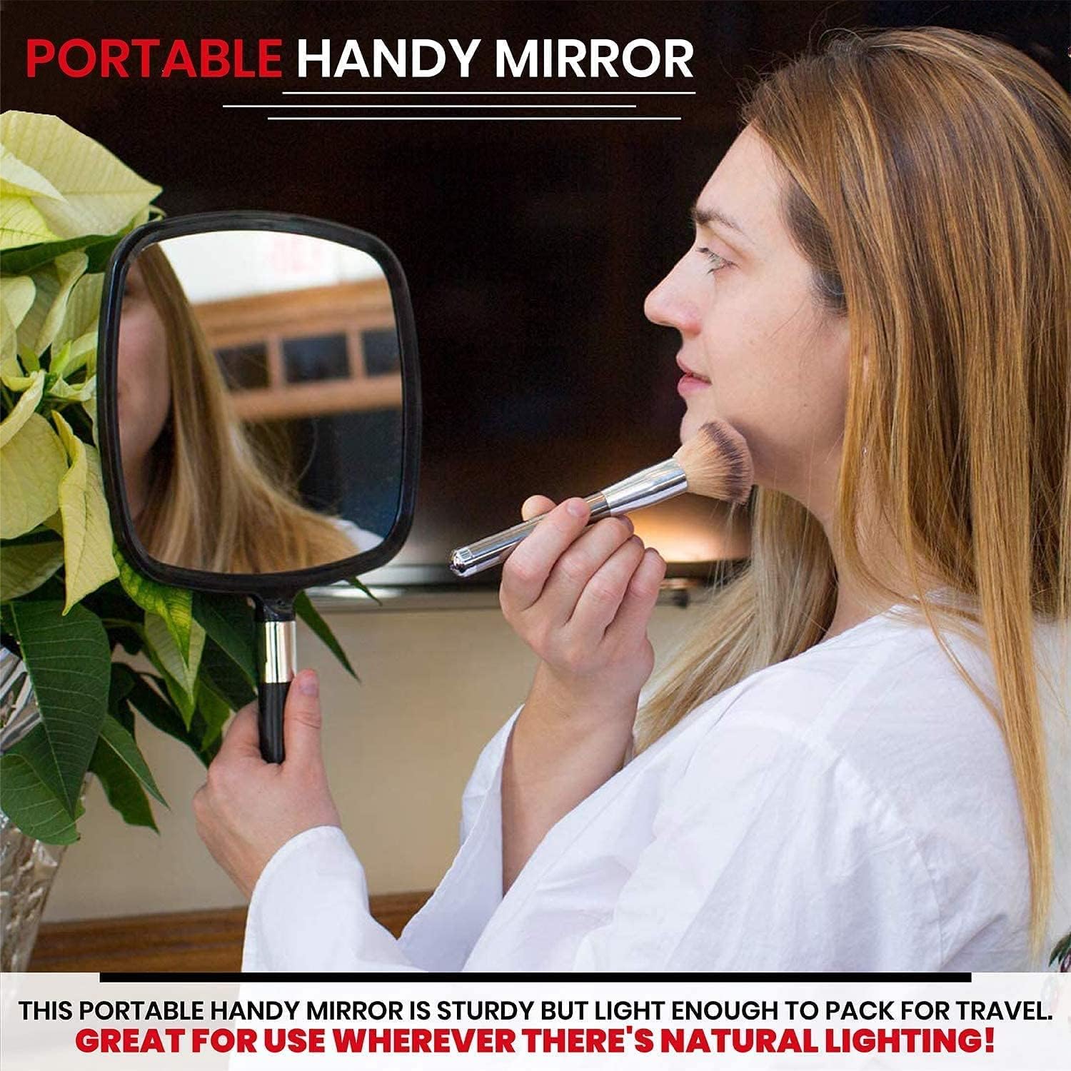 MIRRORVANA Large & Comfy Hand Held Mirror with Handle - Professional Salon Model in Silver (Black (Small, Double-Sided))