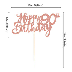 Blumomon 3 Pack Happy 90th Birthday Cake Topper Glitter 90th Birthday Cake Pick 90 Fabulous Cheers to 90Years Old Cake Decorations for 90th Birthday Theme Party Supplies Rose Gold