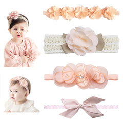 Obidodi 4pcs Baby Headbands, Cute Baby Bows Headband Flower Headbands, Elastic Baby Girls Headbands Soft baby hair bands, Pink Hair Accessories for Newborns Infants Toddlers, 50cm