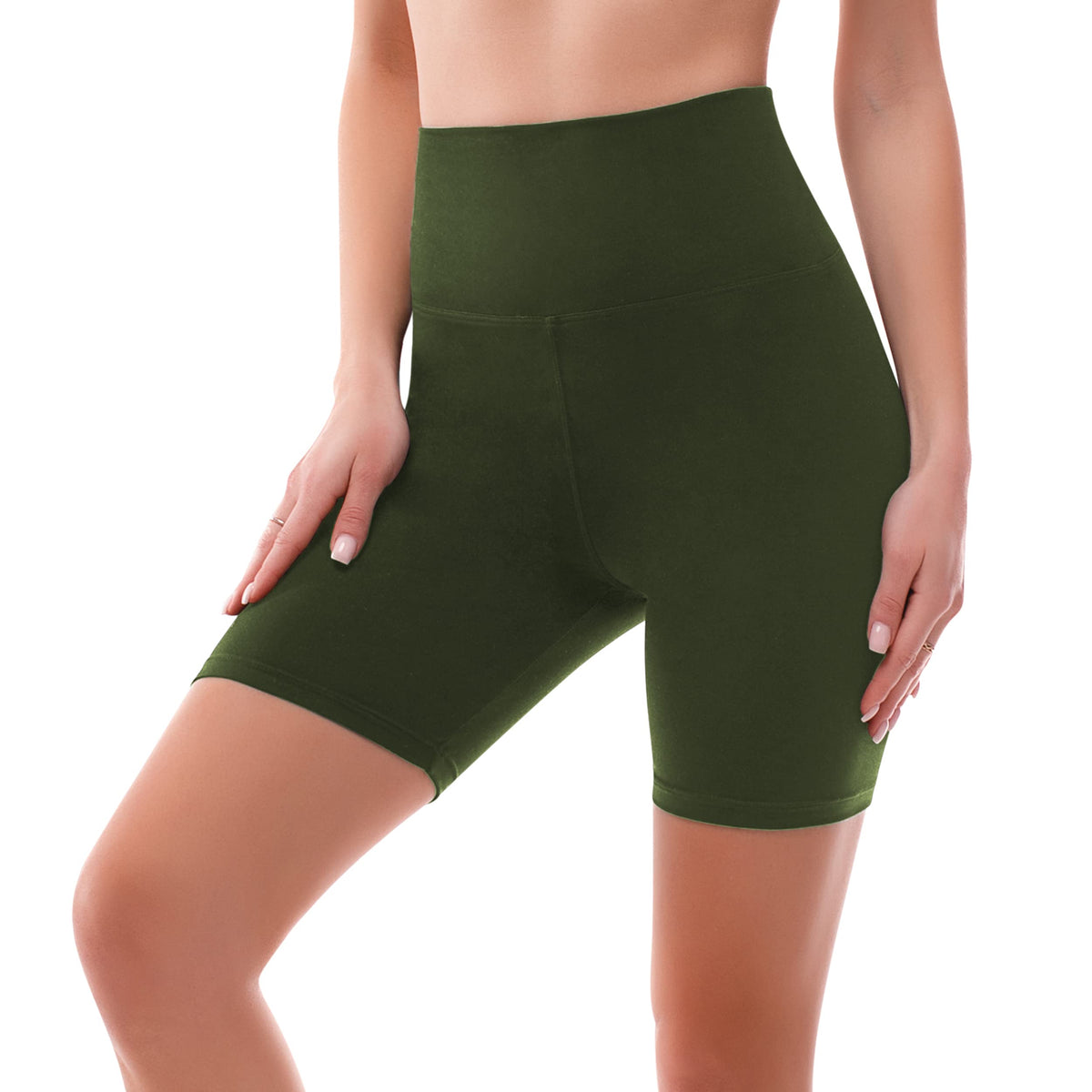 SINOPHANT High Waisted Cycling Shorts Women - Tummy Control Buttery Soft Biker Yoga Running Gym Black Workout Athletic Shorts(L-XL,1 ArmyGreen)