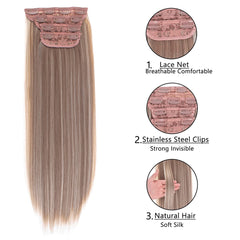Xtrend 16 Inch Clip in Hair Extensions 4Pcs 11Clips Straight Thick Full Head Double Weft Clip on Synthetic Hair Extension Hairpieces for Women 18H613#