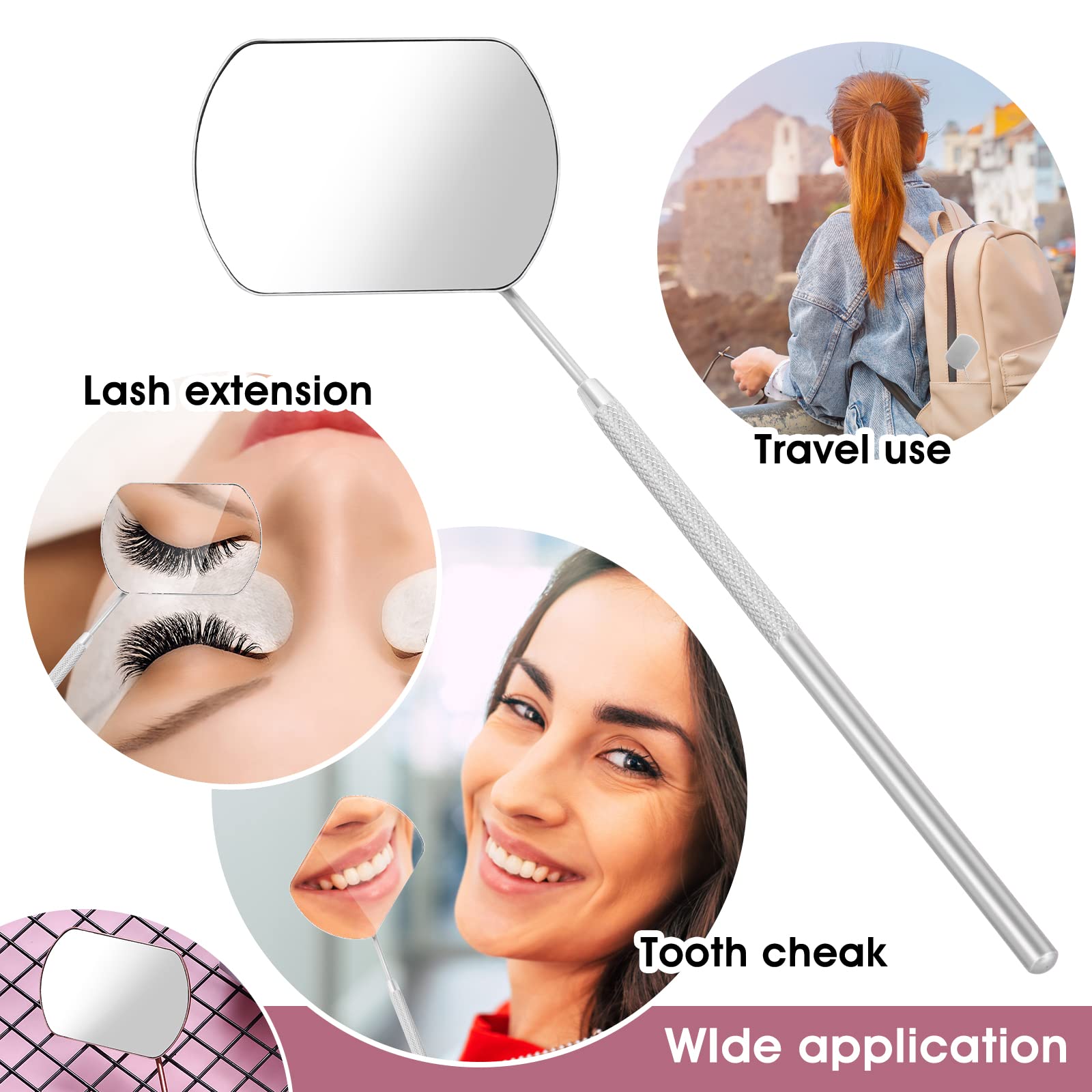 Sibba Square Lash Mirror Potable Eyelash Extensions Applicator Supplies 1 Piece Stainless Detachable False Eyelashes Mirror Multi-functional Mouth Examination Mirror Eye Make-up Tools (1 PC Silver)