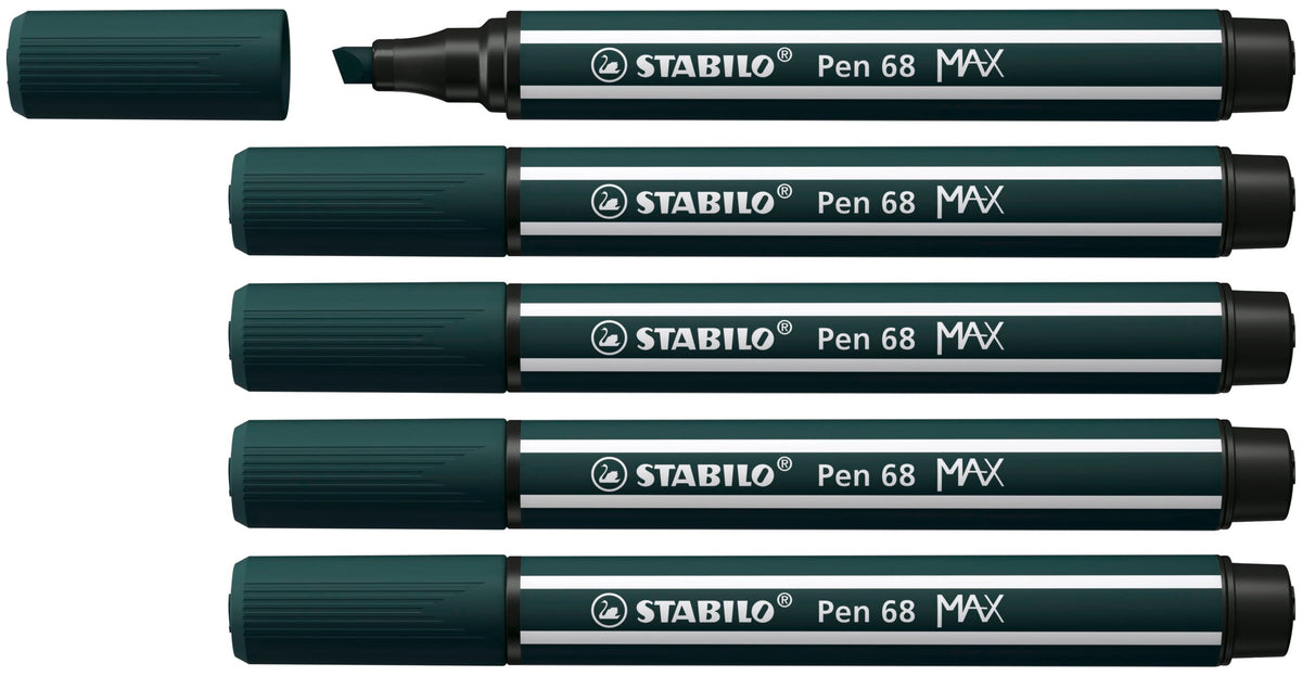 Premium Fibre-Tip Pen with Chisel Tip - STABILO Pen 68 MAX - Pack of 5 - Earth Green