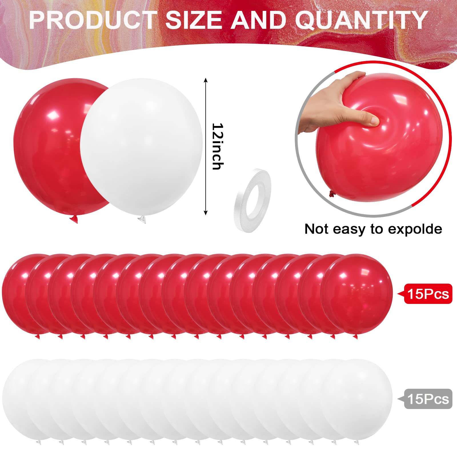 Red and White Latex Balloons 12 Inch 30 Pcs Red Birthday Party Balloons World Cup Football Decorations for Kids Men Christams Valentine's Day Baby Shower Wedding Winter Holiday New Year Party