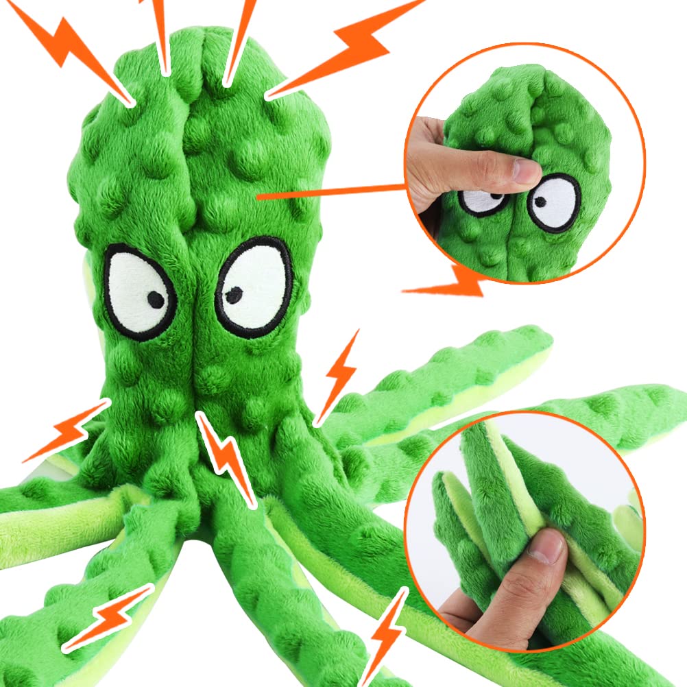 RAYITO Octopus Dog Toys, No Stuffing Squeaky Dog Toys Interactive Octopus Dog Chew Toys with Crinkle Paper for Small Medium Dogs Playing and Training(Green)