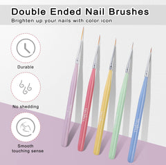 TEOYALL 5 PCS Nail Art Liner Brushes, Sizes 5/7/9/11/20mm Nail Gel Painting Design Tools Nail Fine Drawing Pens for Long Striping, Detail Pattern…