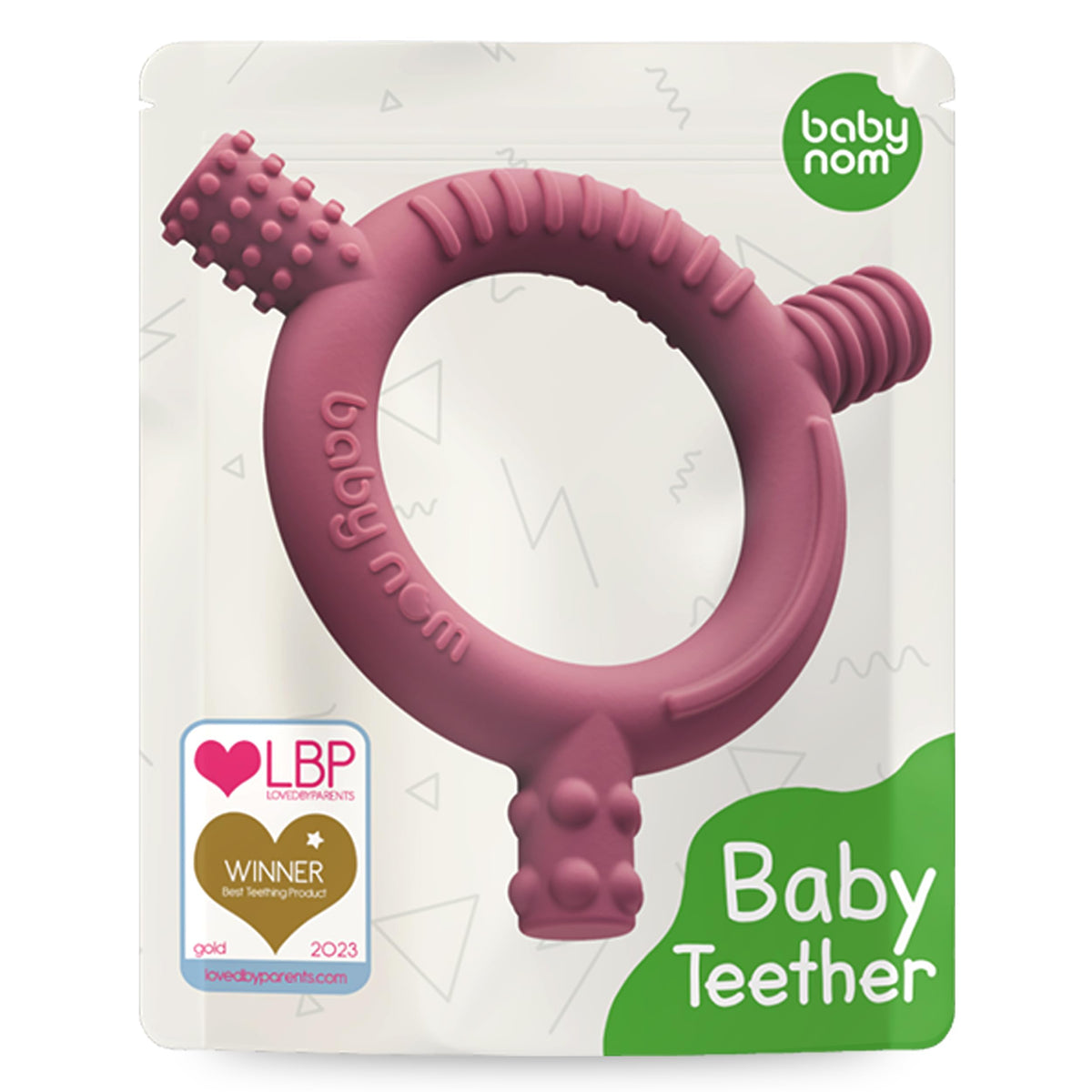 Baby Nom ® Teething Toys for Baby 3 Months and Up - 100% BPA-Free Food Grade Silicone Baby Teether, Baby Teething Ring for Sensory Development, Teething Toys for Baby - Freezer Friendly, Berry