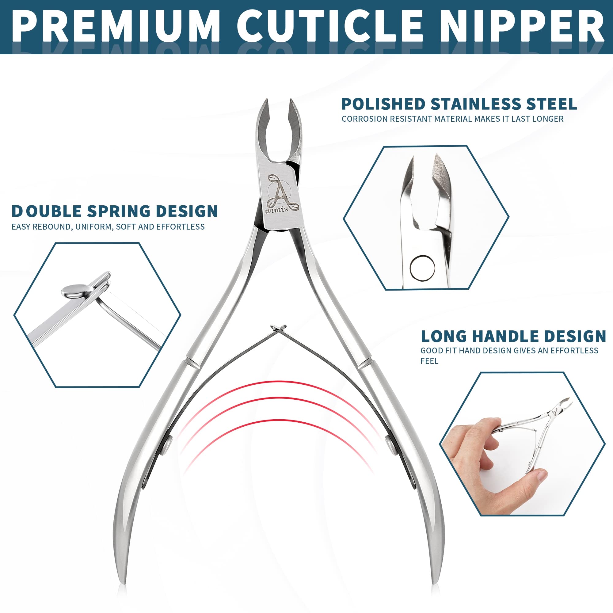 Armiz Cuticle Cutter Stainless Steel Professional Cuticle Nipper for Manicure and Pedicure - Cuticle Remover Tool (Silver) with 0.25-inch Sharp Blade to Trim Tough Cuticles, Dead Skin, and Hangnails