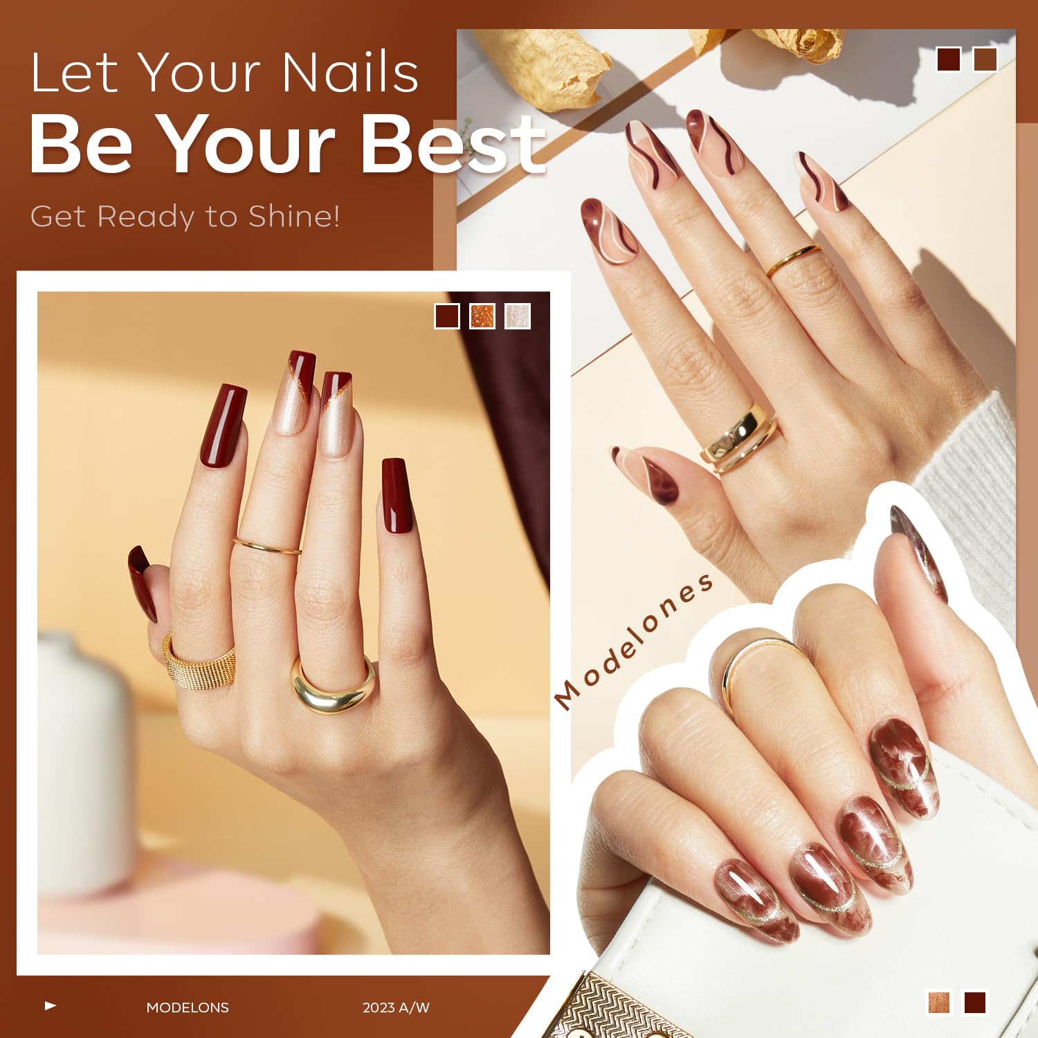 Modelones Champagne Gel Nail Polish Set, 6 Colors Fall Brown Gold Gel Polish Set Orange Yellow Glitter Nail Polish Gel Soak Off LED Gel Nail Kit Holiday Manicure Nail Art Gift for Women Girls DIY Home