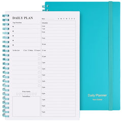 Daily Planner Undated, Asten to Do List Notebook Hourly Schedules Spiral Appointment Planner for Men and Women,PVC Hardcover,Elastic Closure, Inner Pocket 14.7 x 21.2cm (Blue)