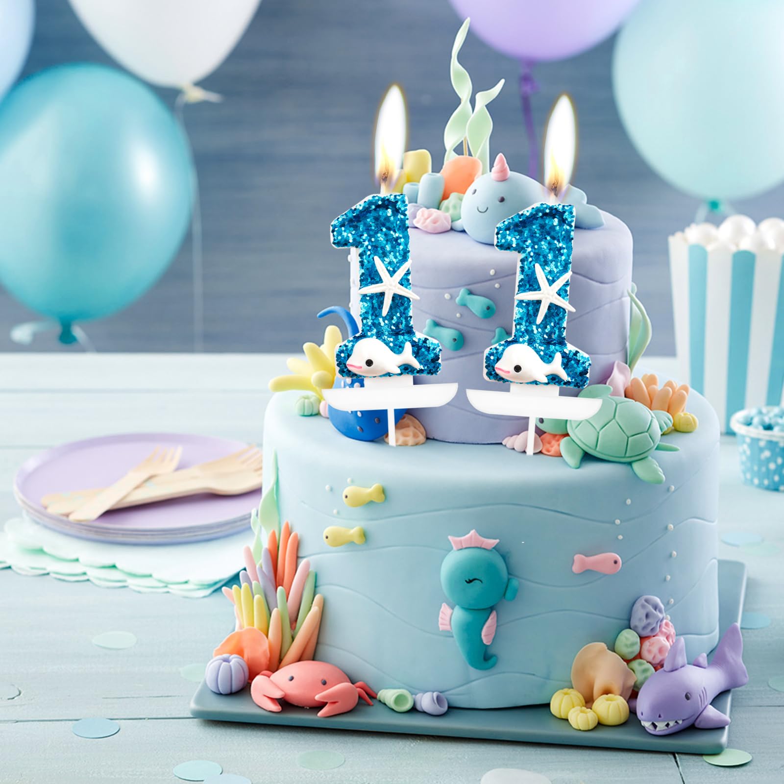 Dolphin Birthday Candles, Glitter 10 Birthday Number Candle for Girls, Blue Number 10 Candles, Dolphin Cake Candles Cake Toppers for Boys Girls Dolphin Themed Birthday Decorations Party Supplies