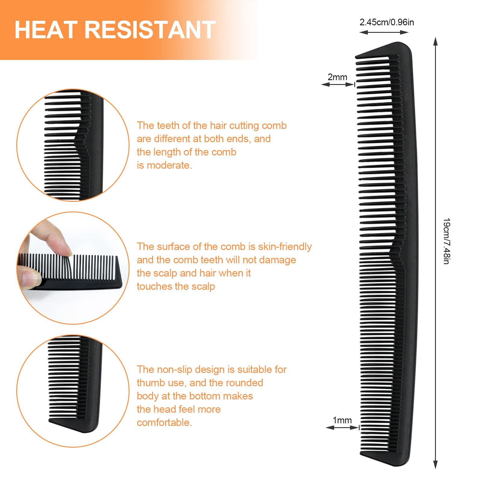 Sularpek Comb, 3 Pieces Tail Combs Set, Fine Tooth Comb, Carbon Fibre Styling Comb, Hairdressing Comb, Teasing Hair Comb for Women and Men, Anti Static, Heat Resistant