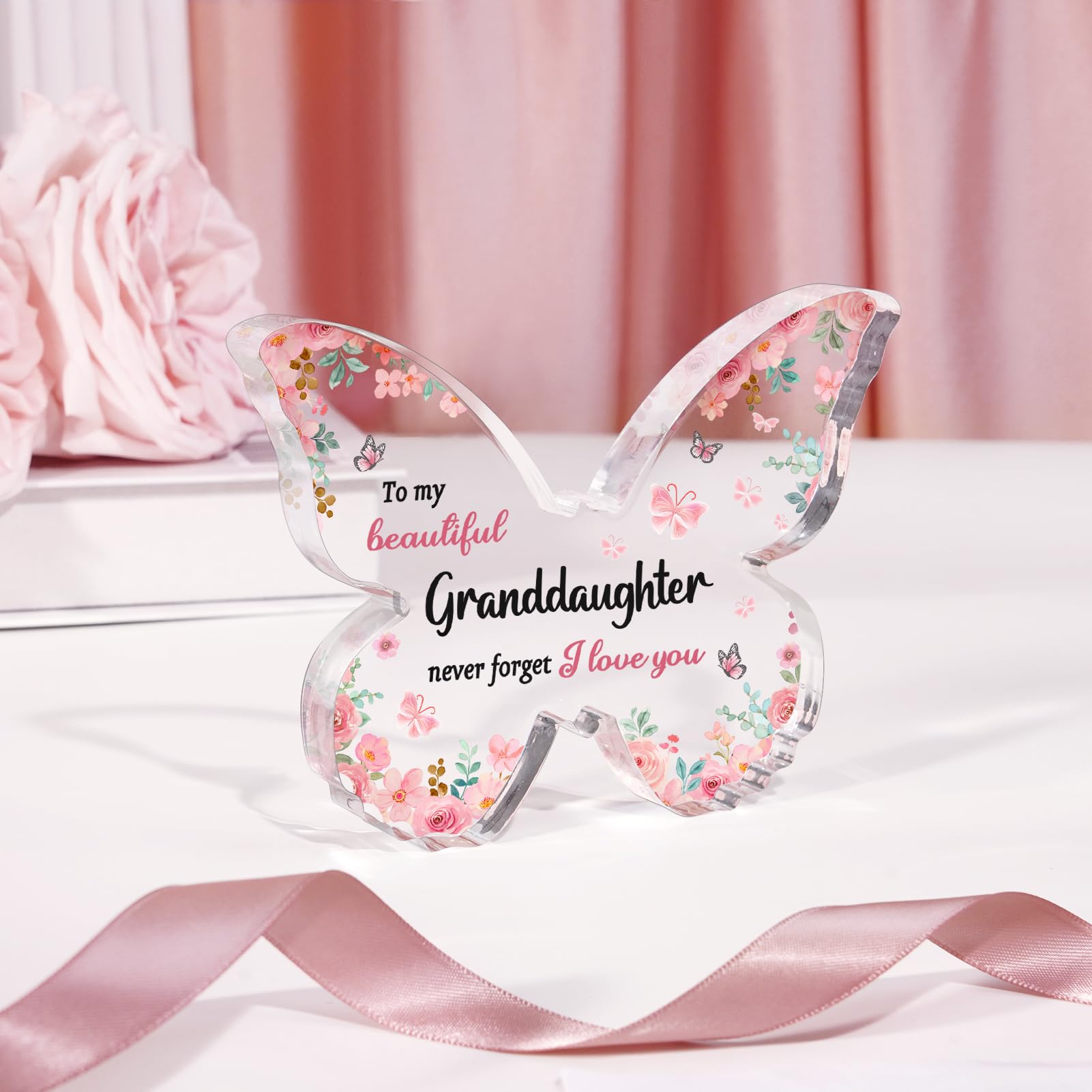 CheriGift Granddaughter Gifts, Cute Granddaughter Birthday Gifts, Mothers Day Gifts for Granddaughter, Beautiful Butterfly-Shaped Acrylic Keepsake, Best Granddaughter Gifts from Grandma Grandad