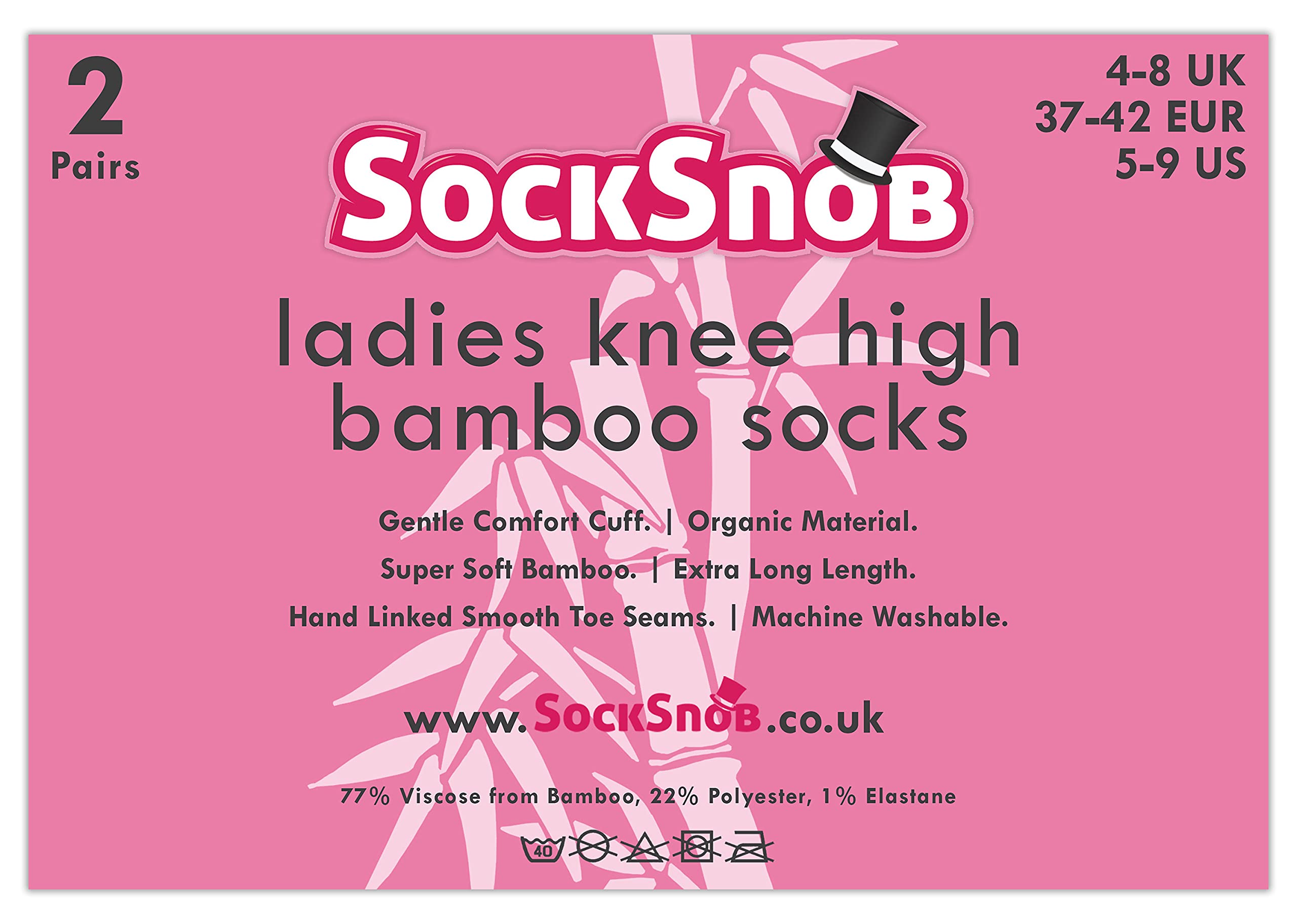 Sock Snob - Womens Long Knee High Bamboo Socks   2 Pair Pack   Plain & Patterned   Gift for Ladies (4-7, Grey)