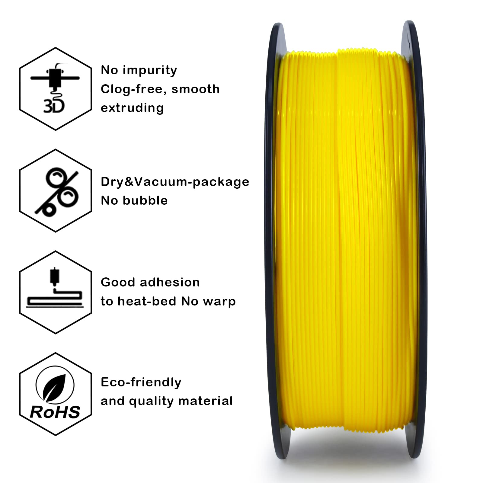 ZIRO PLA Filament 1.75mm, 3D Printer Filament PLA PRO Basic Color Series 1.75MM 1KG(2.2lbs), Dimensional Accuracy and/- 0.03mm, Yellow