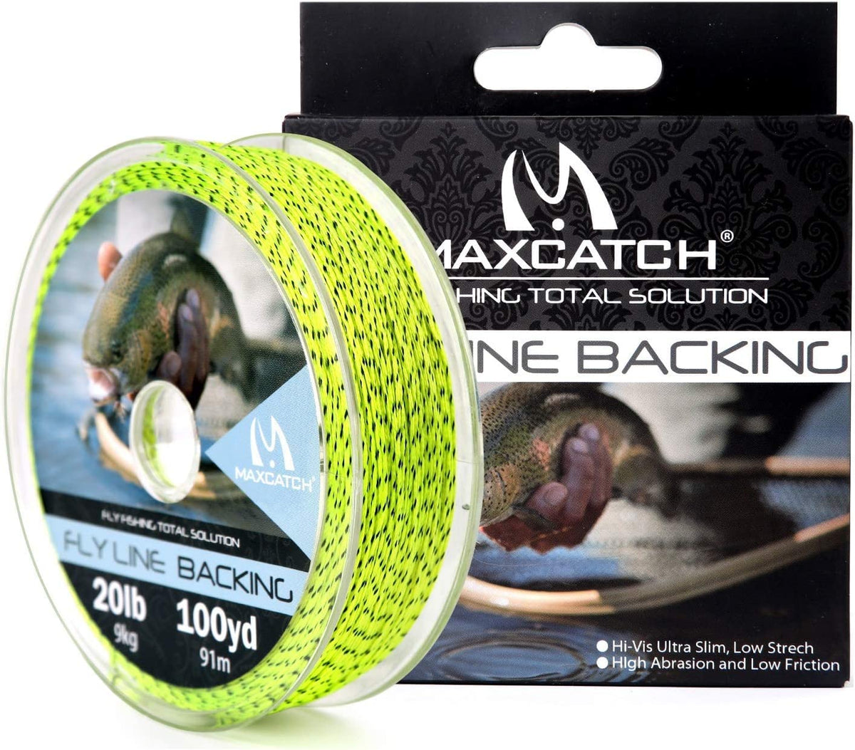 Maxcatch Braided Fly Fishing Line Backing Line 20/30LB, 92m/100yds, 275m/300yards (Yellow&Black, 30LB 275m/300yards)