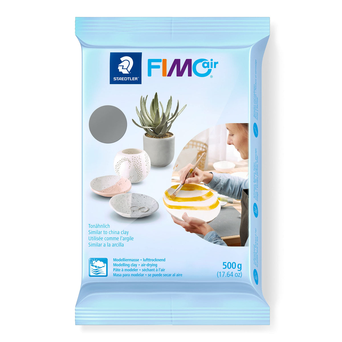 STAEDTLER Fimo Air 8100-80 Air-Drying Modelling Clay Grey Ready to Use No Burning Required 500 g Pleasant Feel Non-Stick Minimum 95% Natural Raw Materials