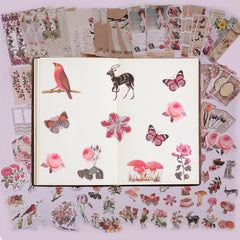 200 Pcs Vintage Scrapbooking Sticker Set,Retro Journaling Supplies Aesthetic Decorative Stationery Paper,Washi DIY Art Craft Botanical Animals Kits Collage,for Writing,Drawing,Album,Travel Journal