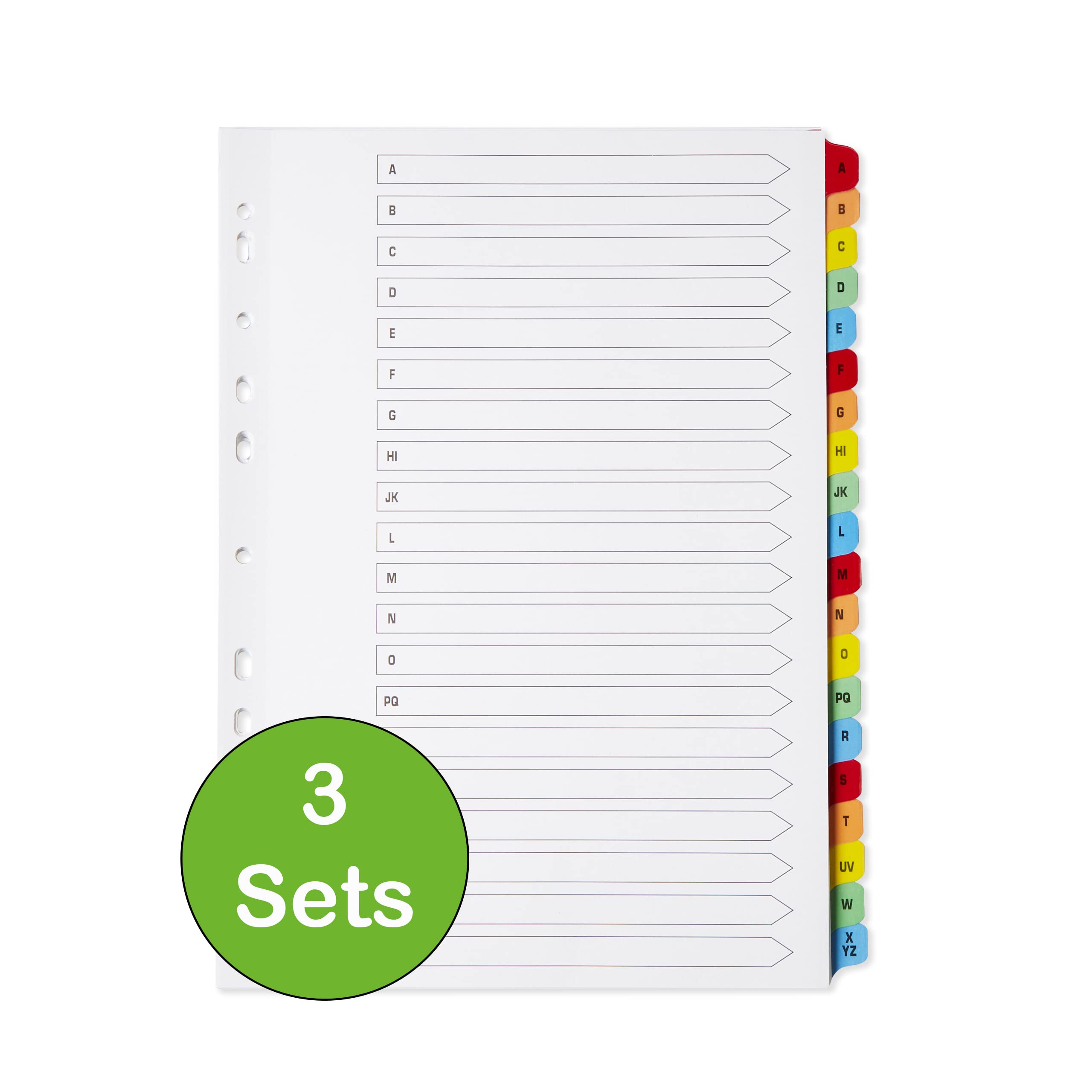 [3 Pack] A4 File Dividers A-Z Tabs   A4 Alphabetical Subject Dividers A-Z with Multipunched Reinforced Colour Tabs 150gsm