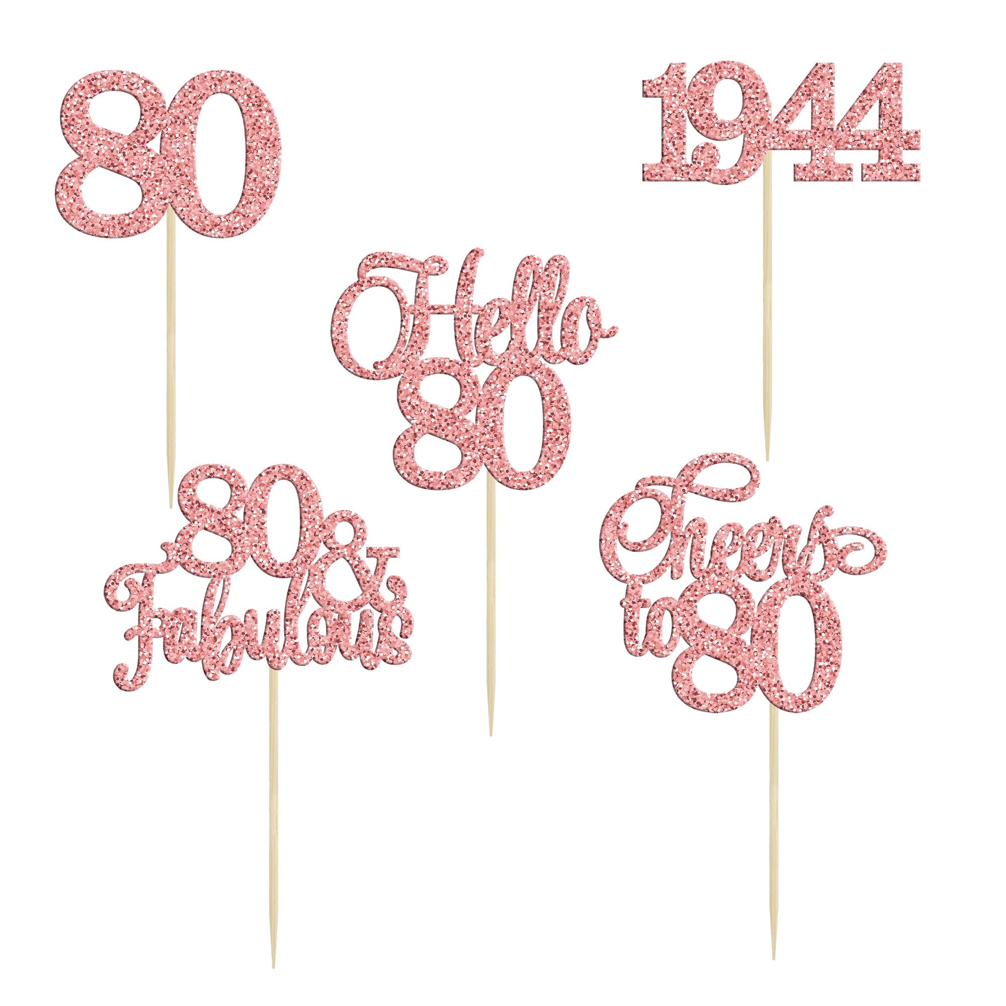 Gyufise 30Pcs 80th Birthday Cupcake Toppers 80 Fabulous Cupcake Picks Cheers to 80 1944 Cake Decorations for Happy 80th Birthday Wedding Anniversary Party Decoration Supplies Rose Gold