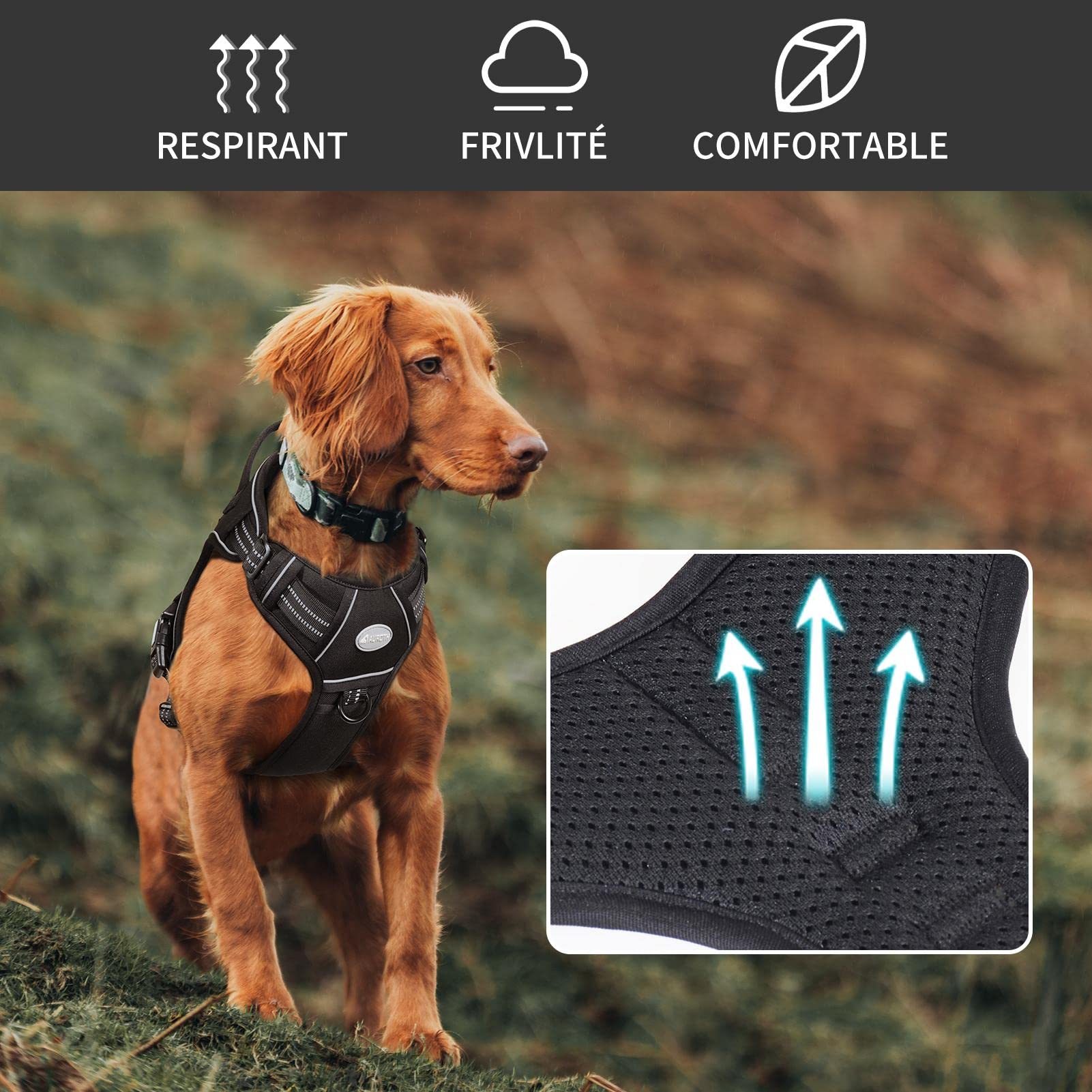 Auroth Tactical Anti Pull Dog Harness Adjustable Breathable Pet Vest Harness for Small Medium Large Dog Reflective Dog Harness Military Materials Size S, Black