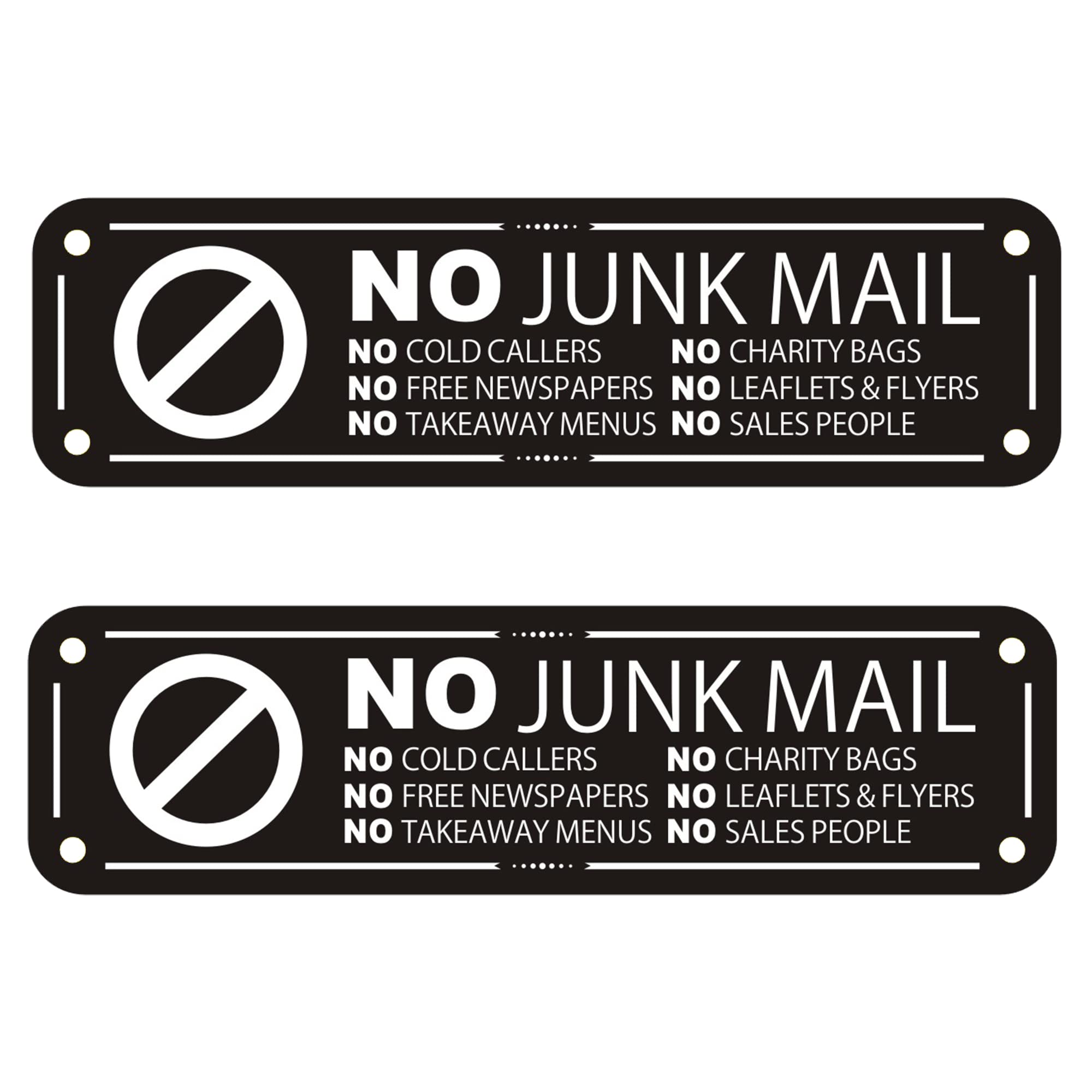 Goodvia 2x No Junk Mail Sticker for Letterbox 6.3x1.77inches Metal Aluminum Sign Self Adhesive for Front Door Wall Signs Rust Free UV Resistant and Waterprooff