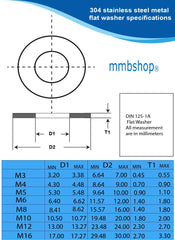 M5 Stainless Steel Washers, Form A Thick Flat washer Grade A2 (304) Stainless Steel. Various Quantities M5 x 50 Pack