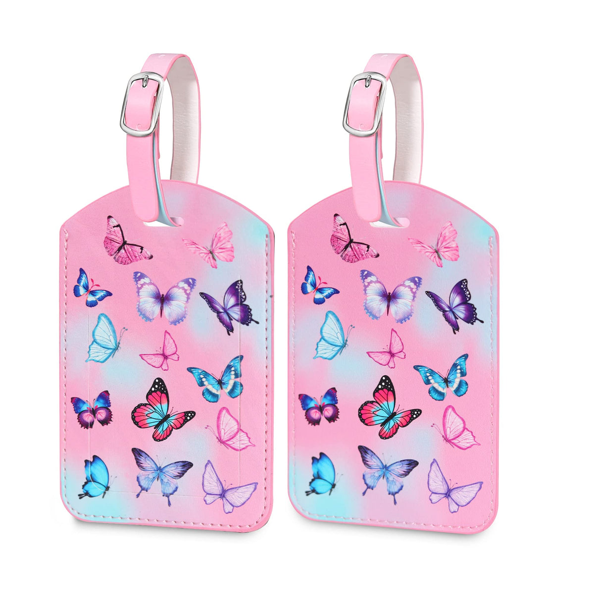 Luggage Tags,2 Pcs Leather Baggage Labels,Luggage Tags for Suitcases,Travel Luggage Tag with Name ID Card for Luggage Cruise Waterproof Travel Accessories (Butterfly)