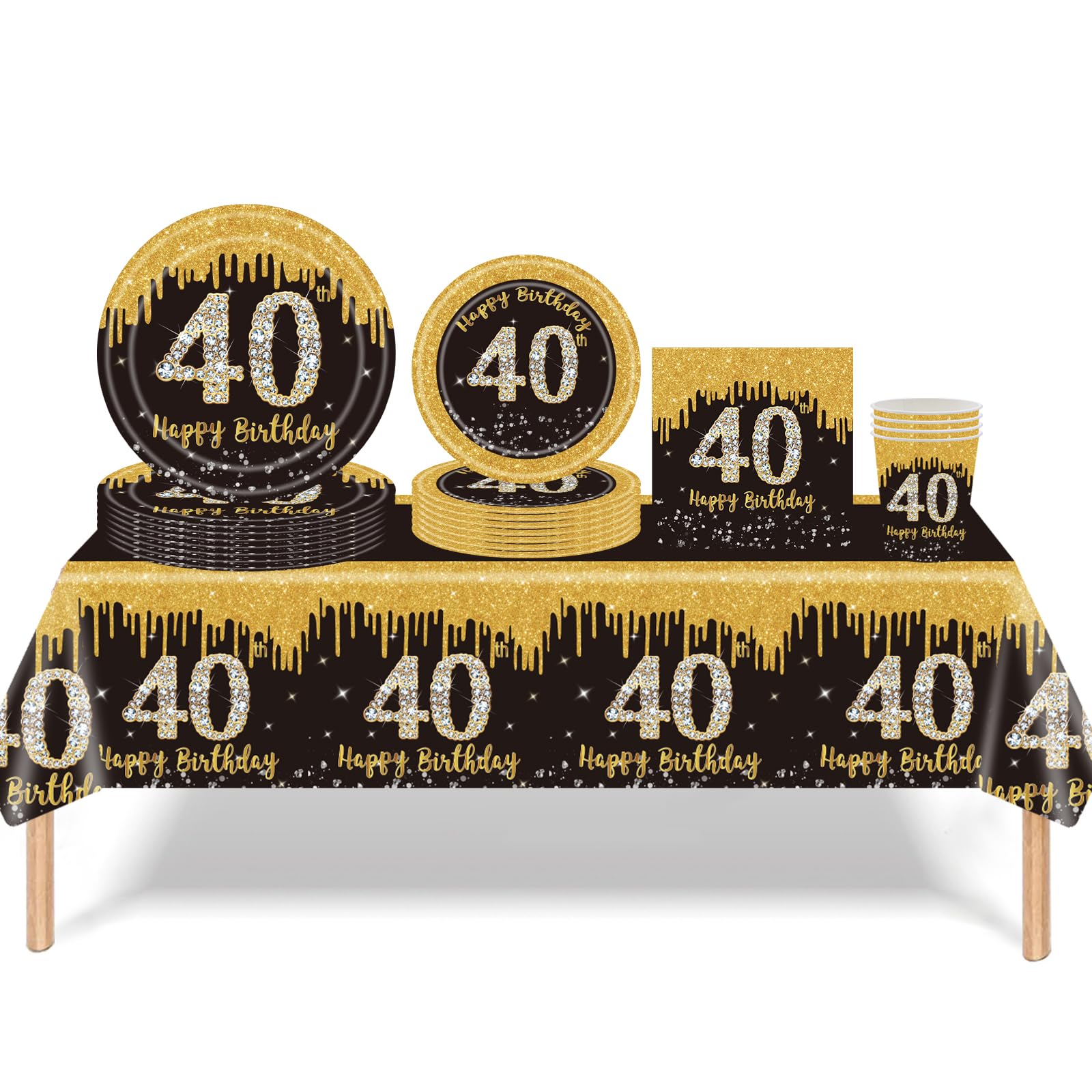 40th Birthday Table Cloth Black Gold,137*274cm Black Gold 40th Birthday Party Table Decoration Plastic Waterproof Rectangular Table Cover for Men Women Him Her Birthday Gifts Party Table Decoration