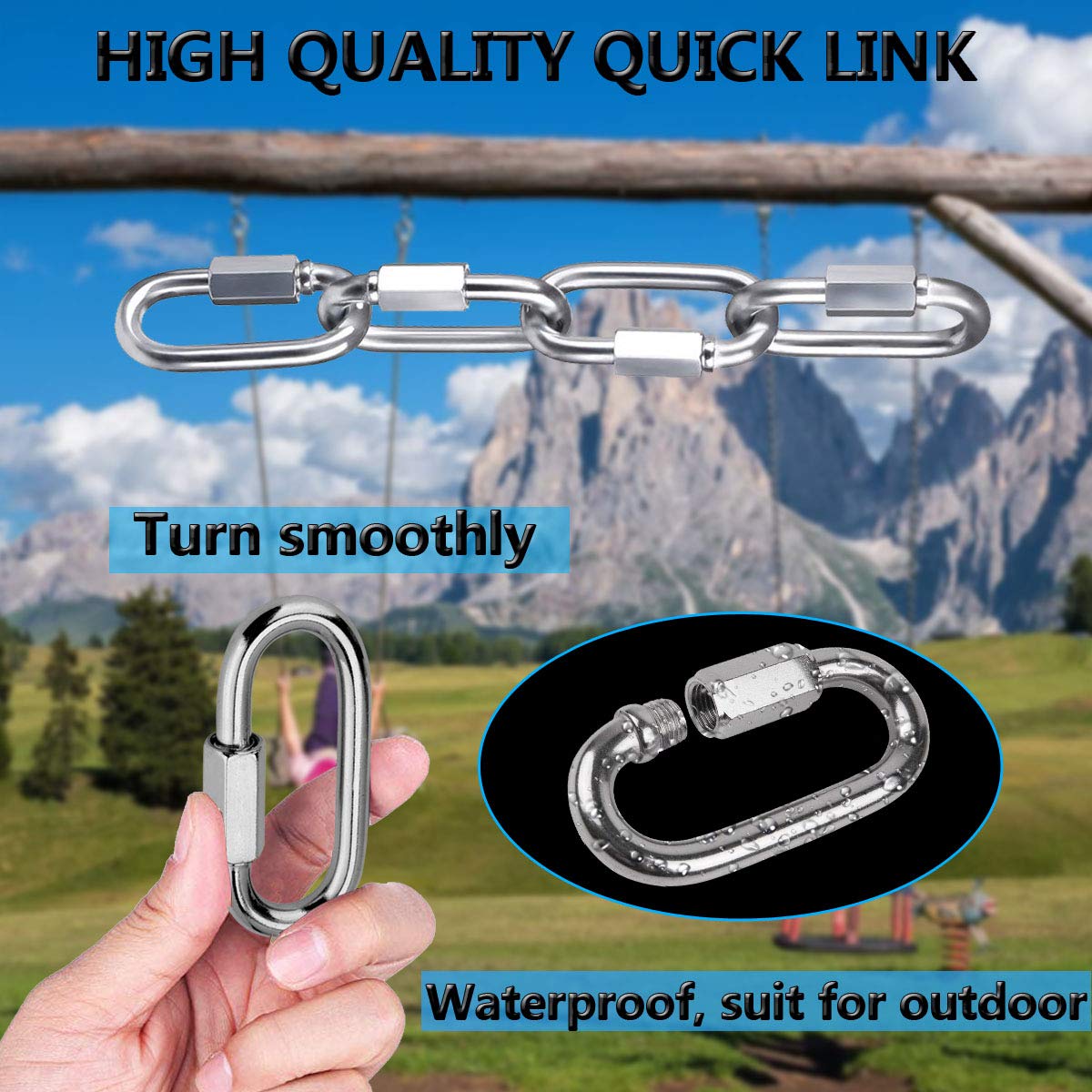 Quick Link, Ekunbuy 304 Stainless Steel Heavy Duty Clips Chain Connector Repair Link Buckle for Swing Outdoor Camping (6 PCS, M3.5)