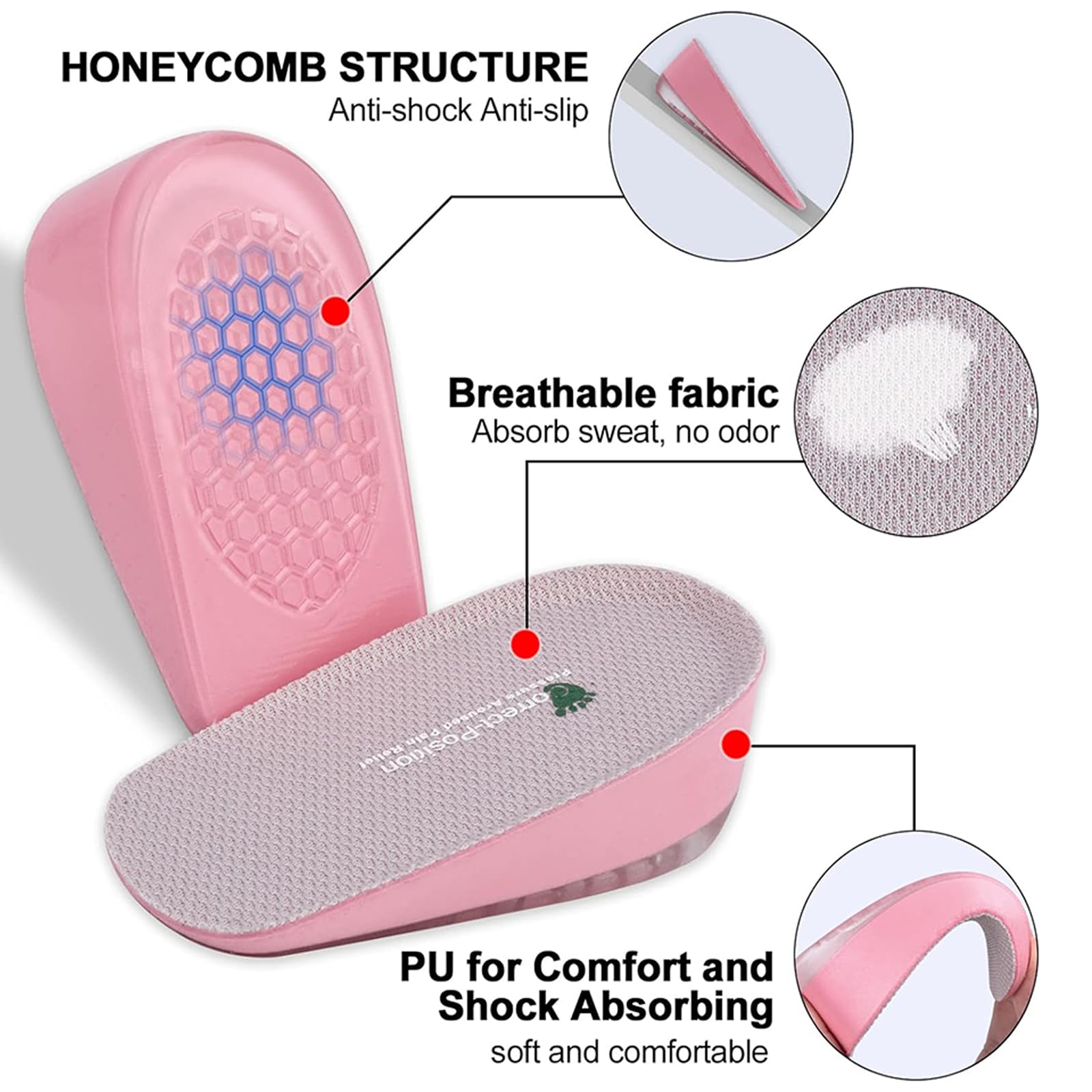 Correct-Position Heel Lift Inserts, Thick Heel Cushioning Height Increase Insoles Heel Cup Shoe Heel Inserts for Heel Spurs, Heel Pain Plantar Fasciitis Achilles Tendonitis (0.6 inches Height, Pink)